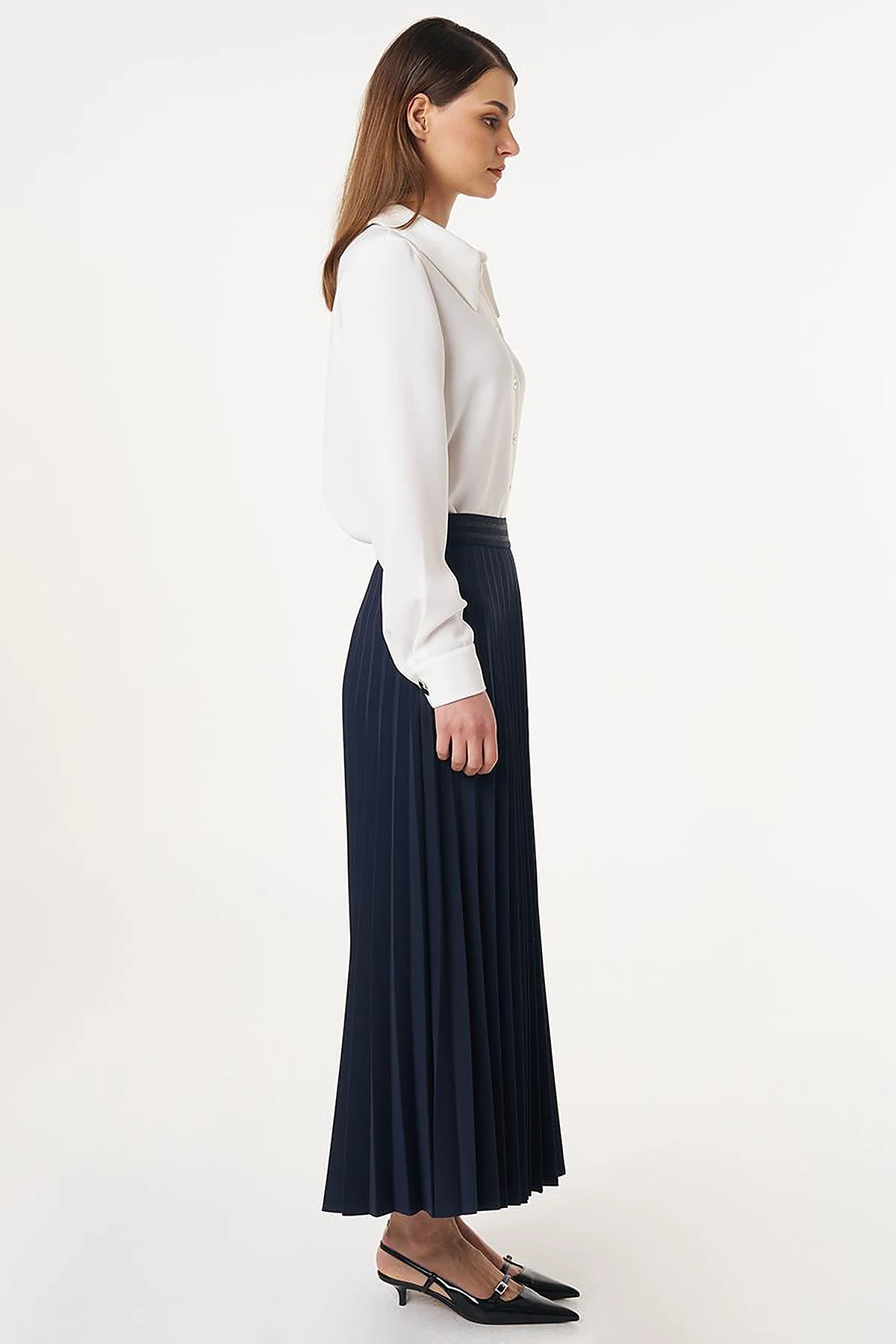 Pleated High Waist Skirt Dark Navy