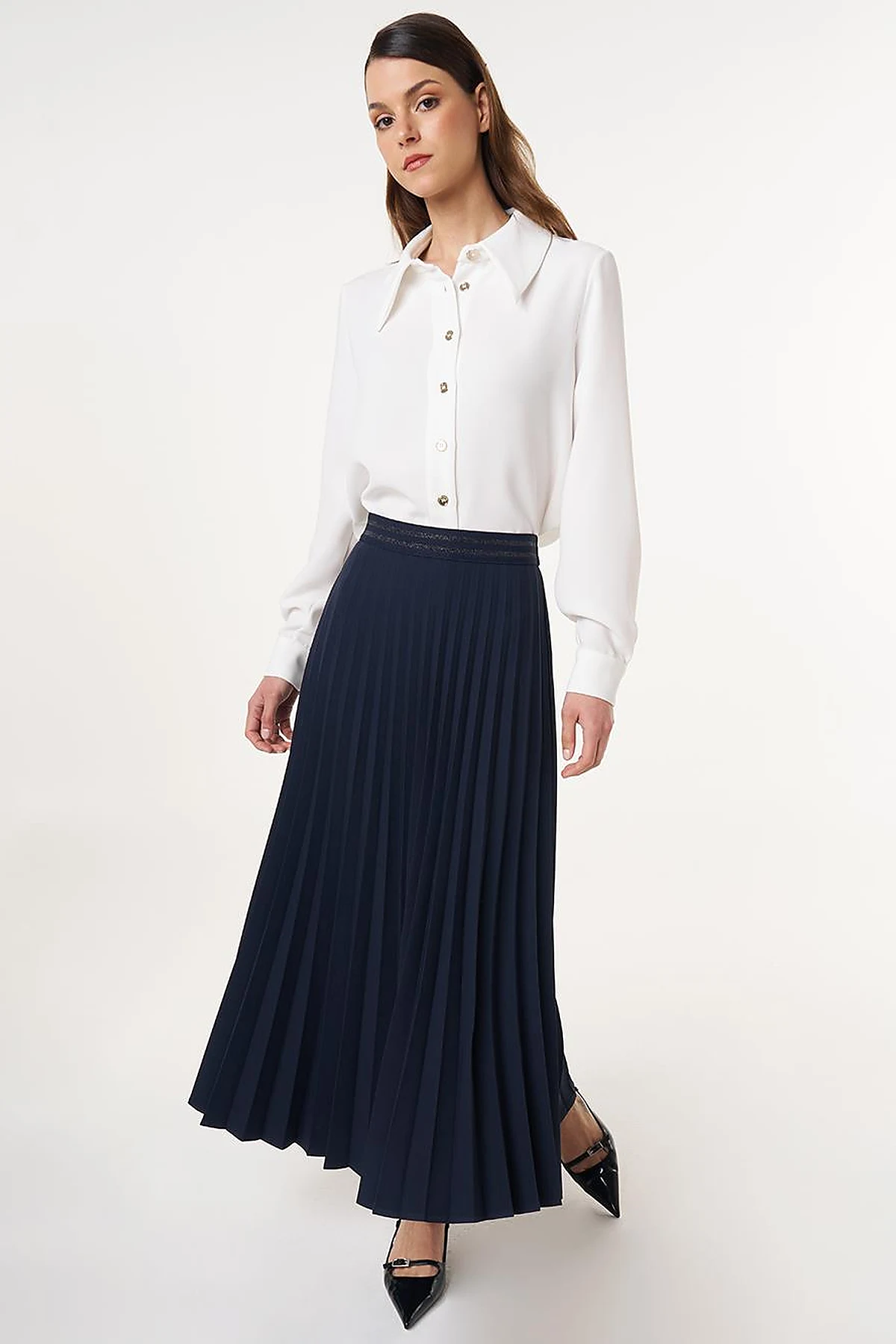 Pleated High Waist Skirt Dark Navy