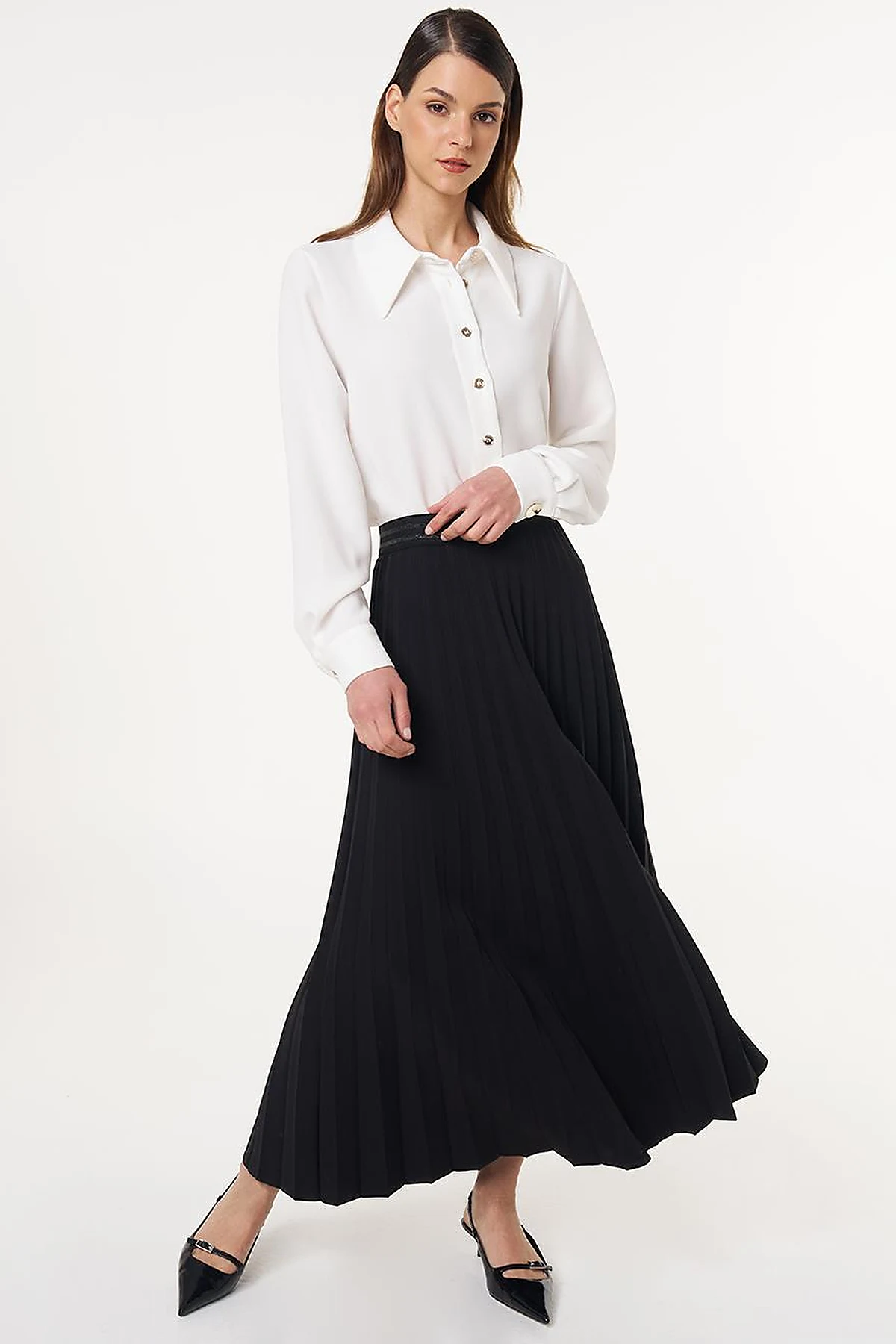 Pleated High Waist Skirt Black