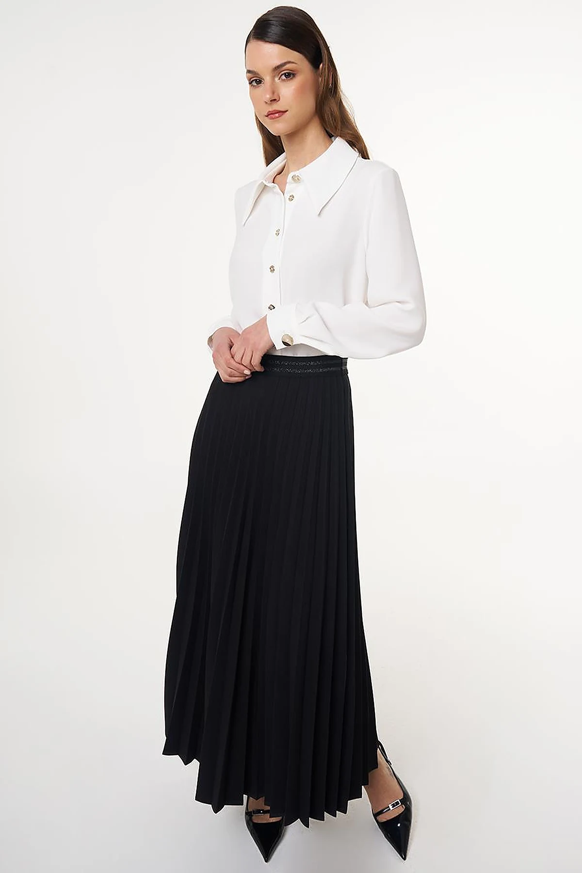 Pleated High Waist Skirt Black