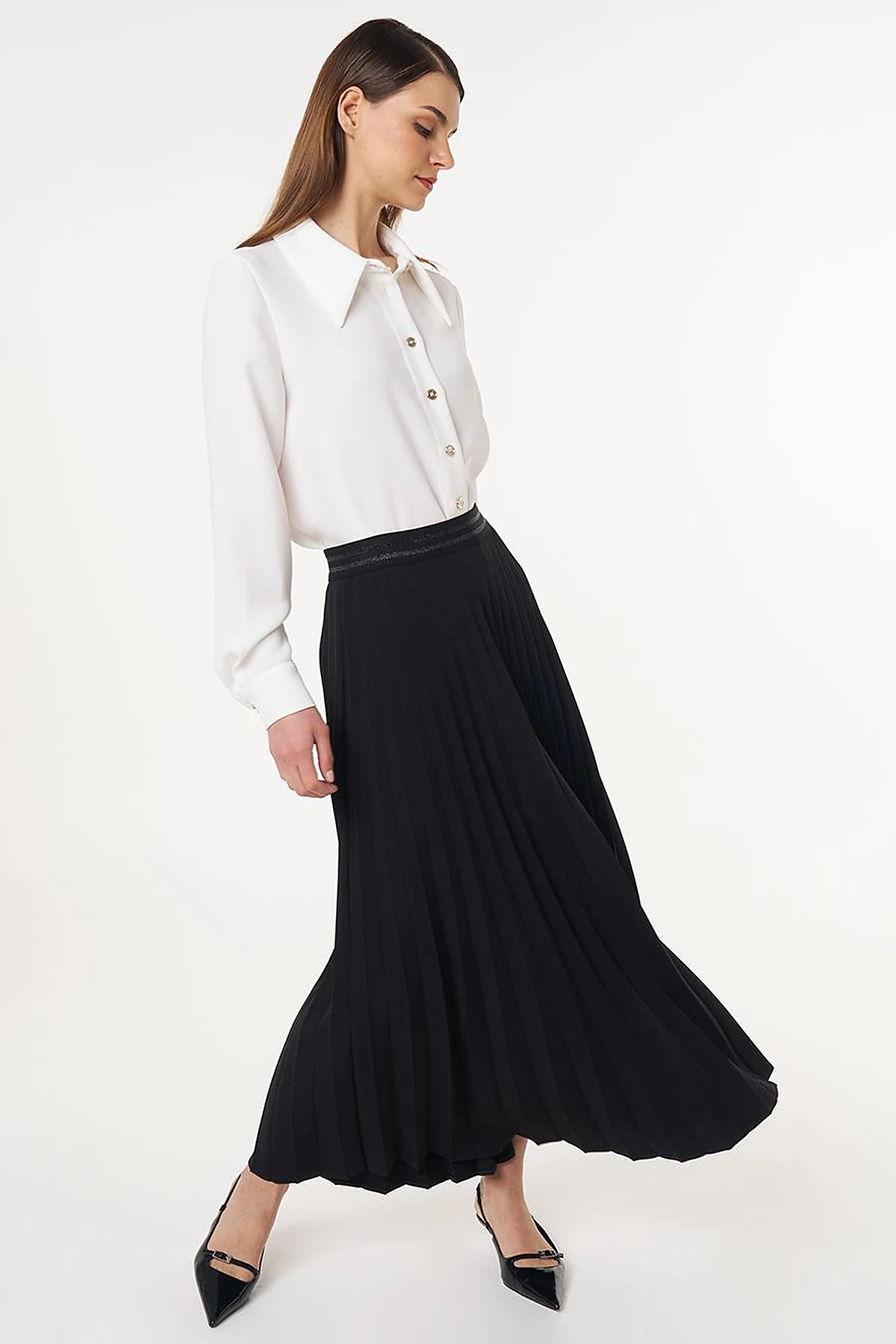 Pleated High Waist Skirt Black