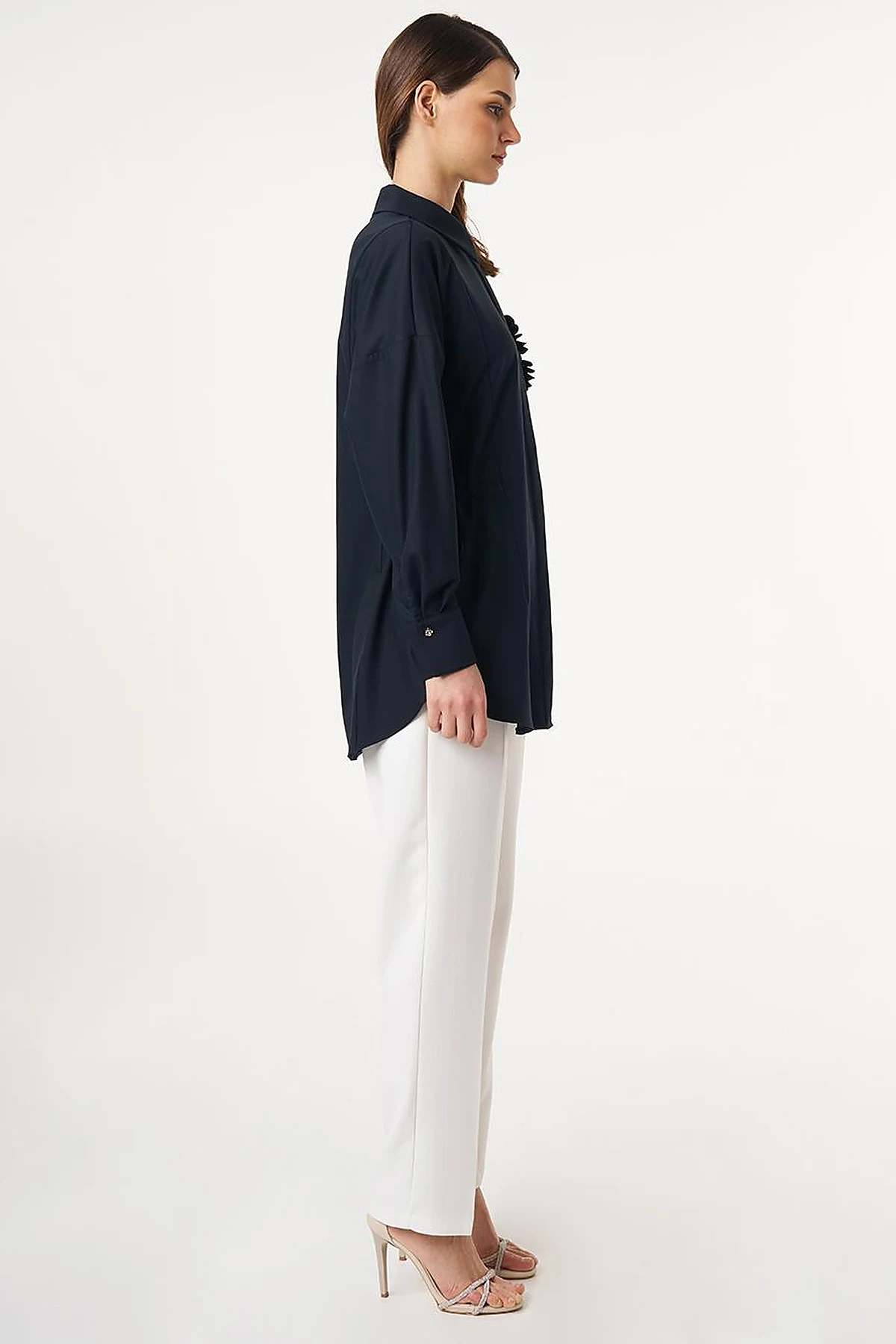 Embroidered Drawstring Waist Tunic Dark Navy 