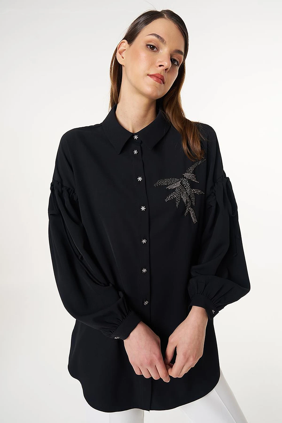 Embroidered Elegant Tunic Black