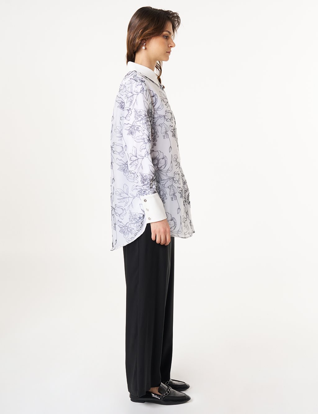 Floral Patterned Organza Tunic Ecru 