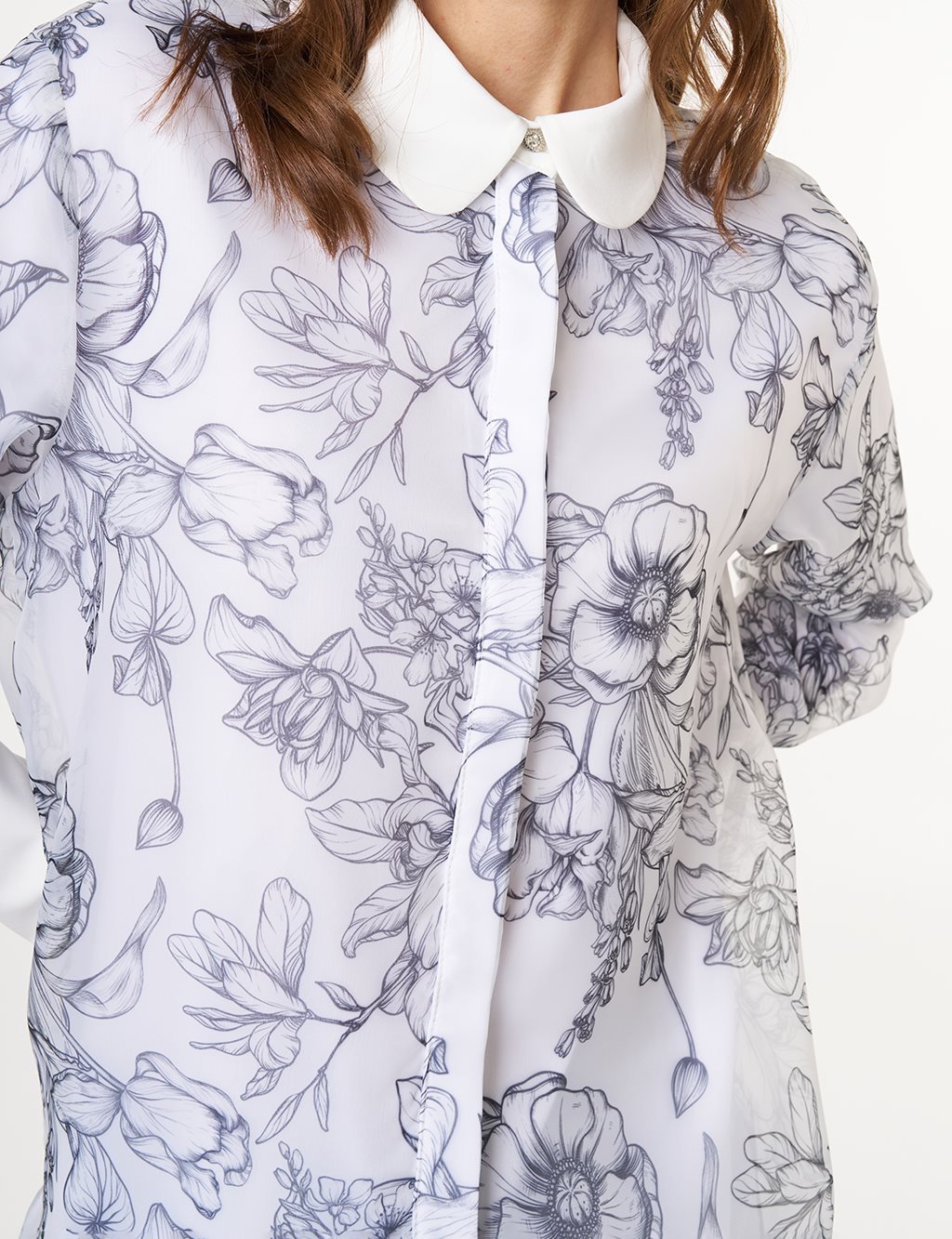 Floral Patterned Organza Tunic Ecru 