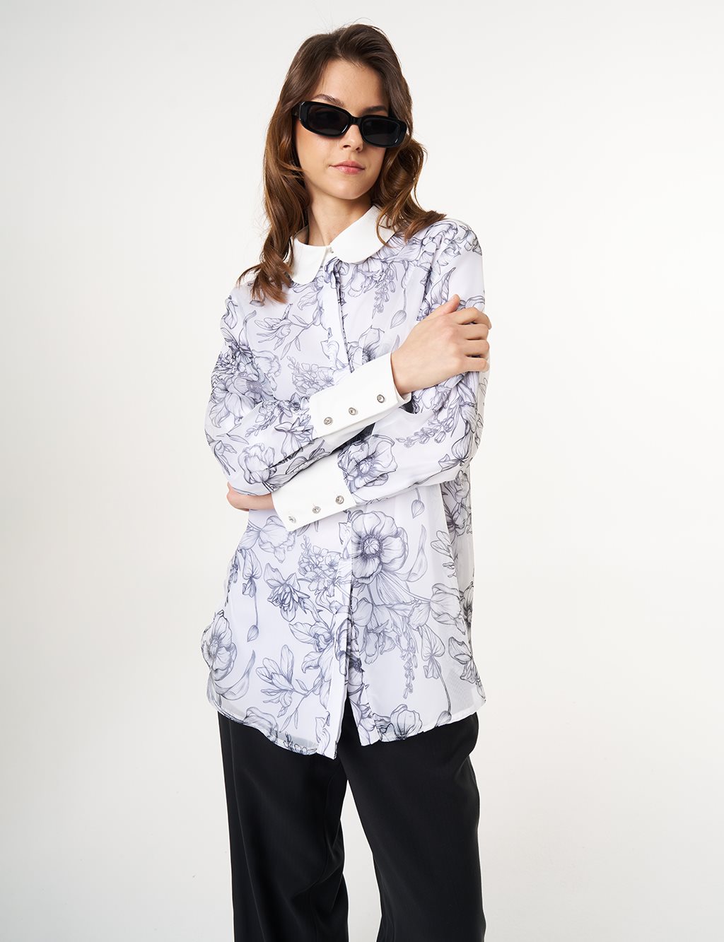 Floral Patterned Organza Tunic Ecru 