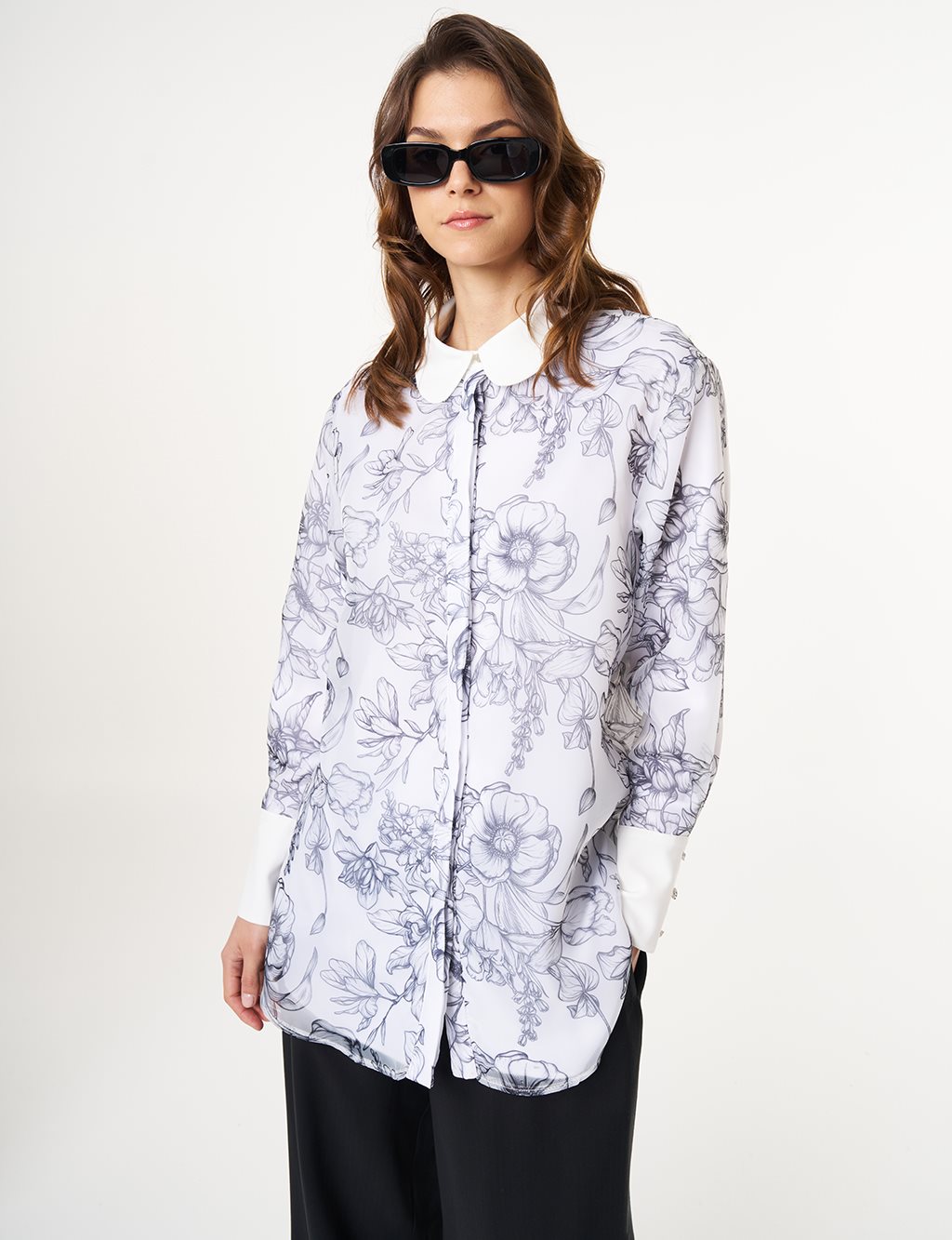 Floral Patterned Organza Tunic Ecru 