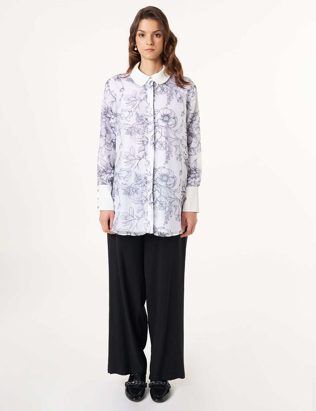 Floral Patterned Organza Tunic Ecru 