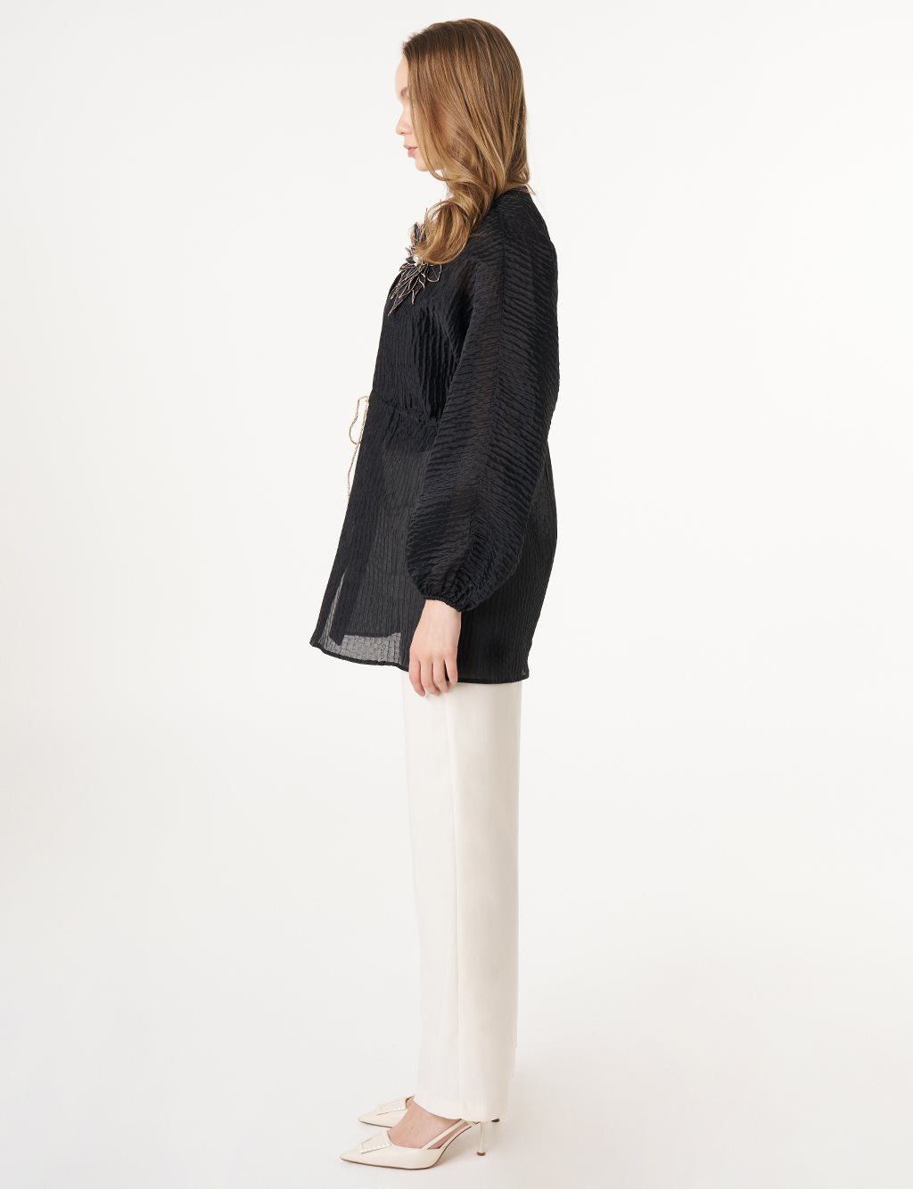 Floral Appliqué Jacquard Kimono Black
