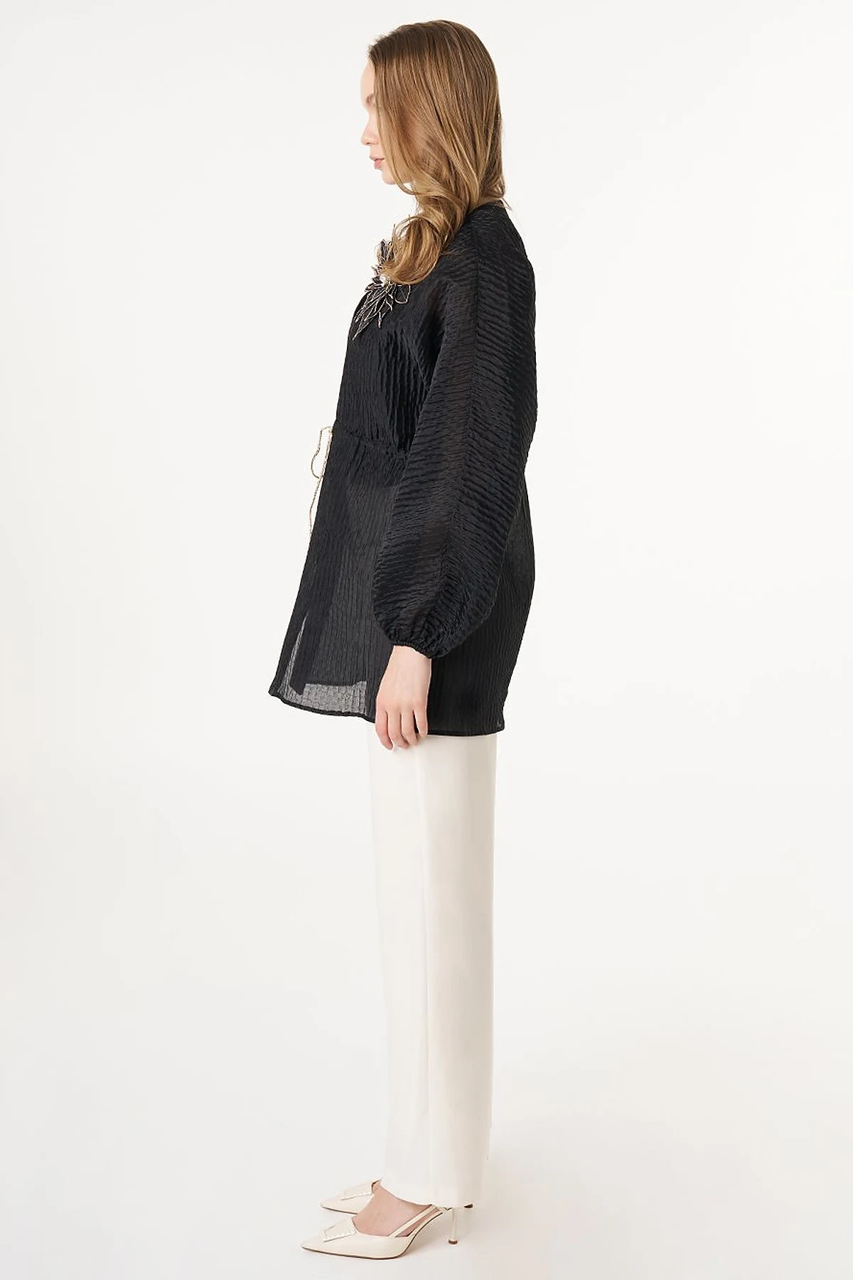 Floral Appliqué Jacquard Kimono Black