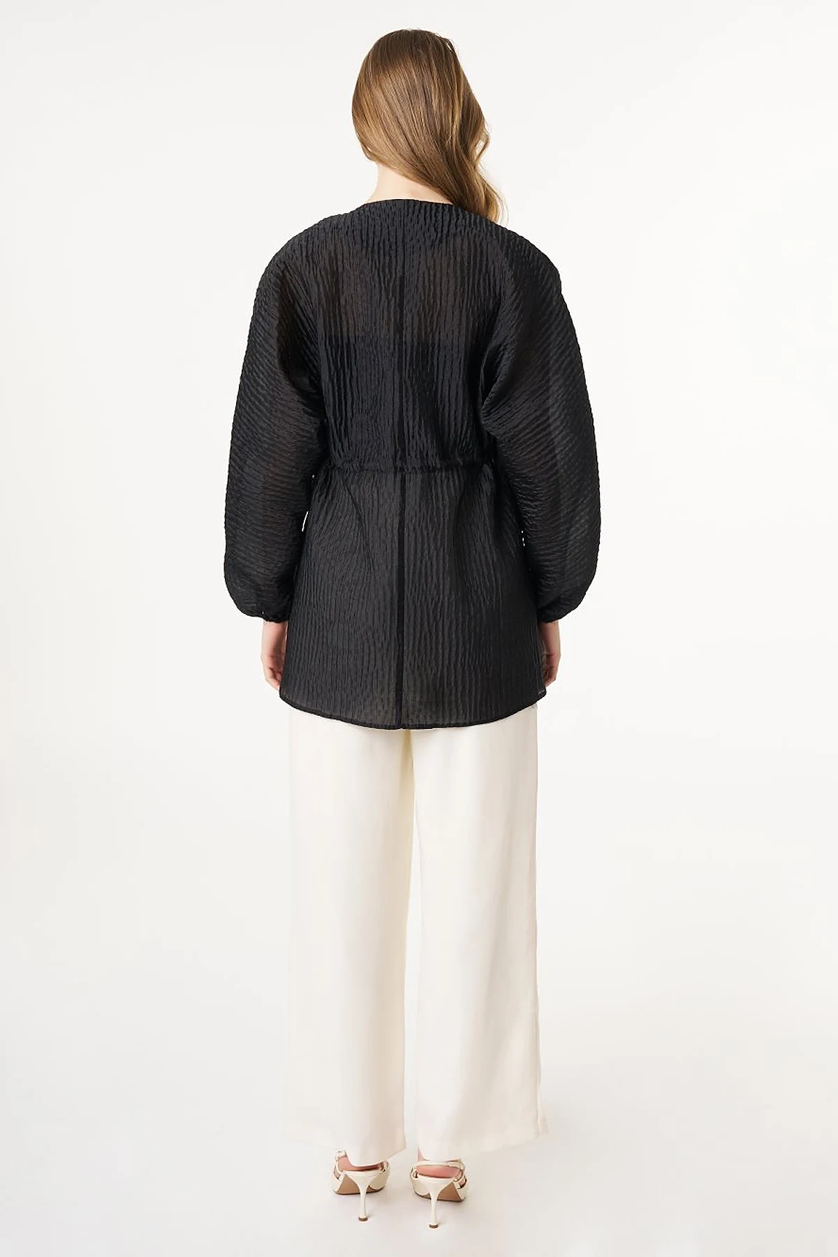 Floral Appliqué Jacquard Kimono Black