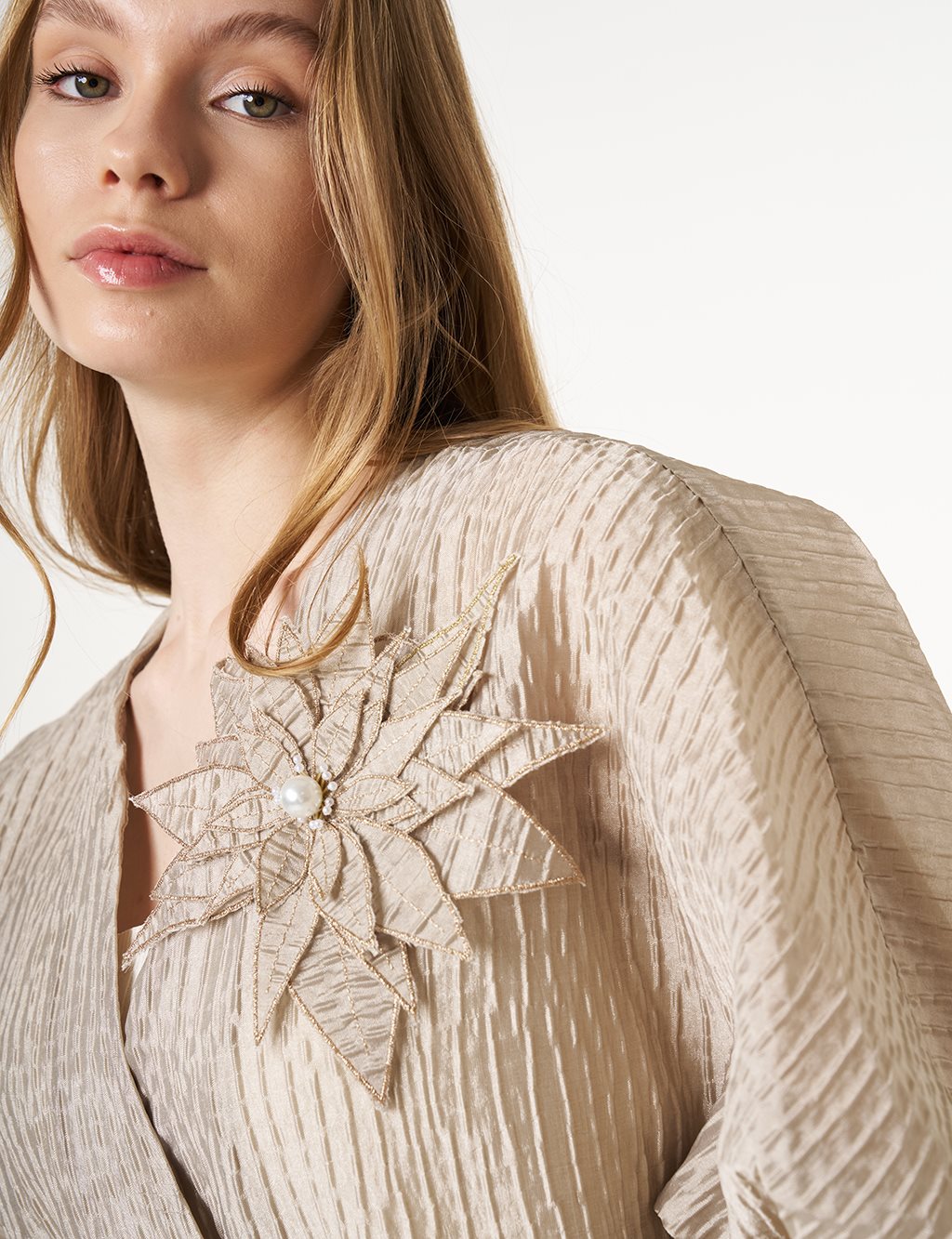 Floral Appliqué Jacquard Kimono Moss Green