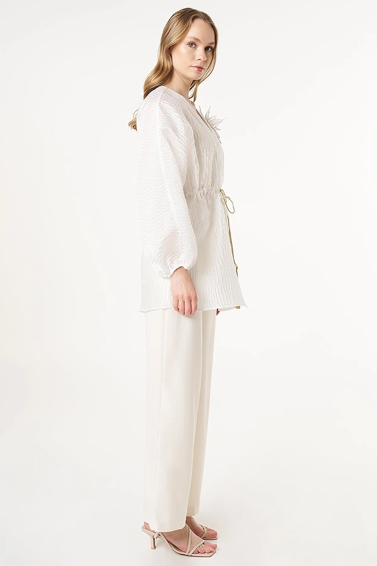Floral Appliqué Jacquard Kimono Optic White 