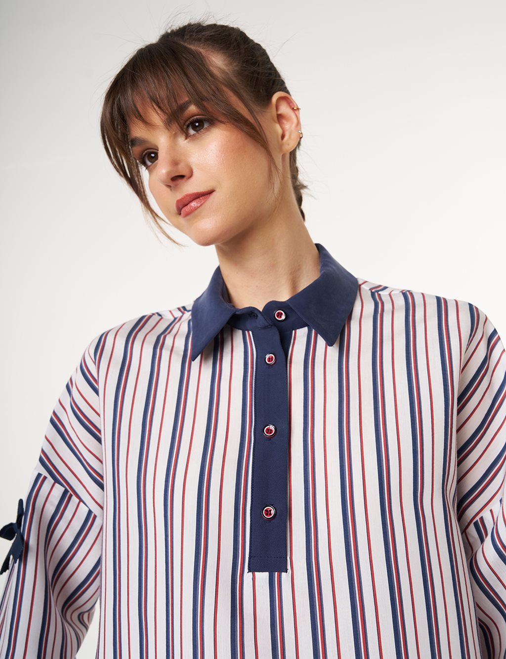 Bow Detail Striped Tunic Navy 