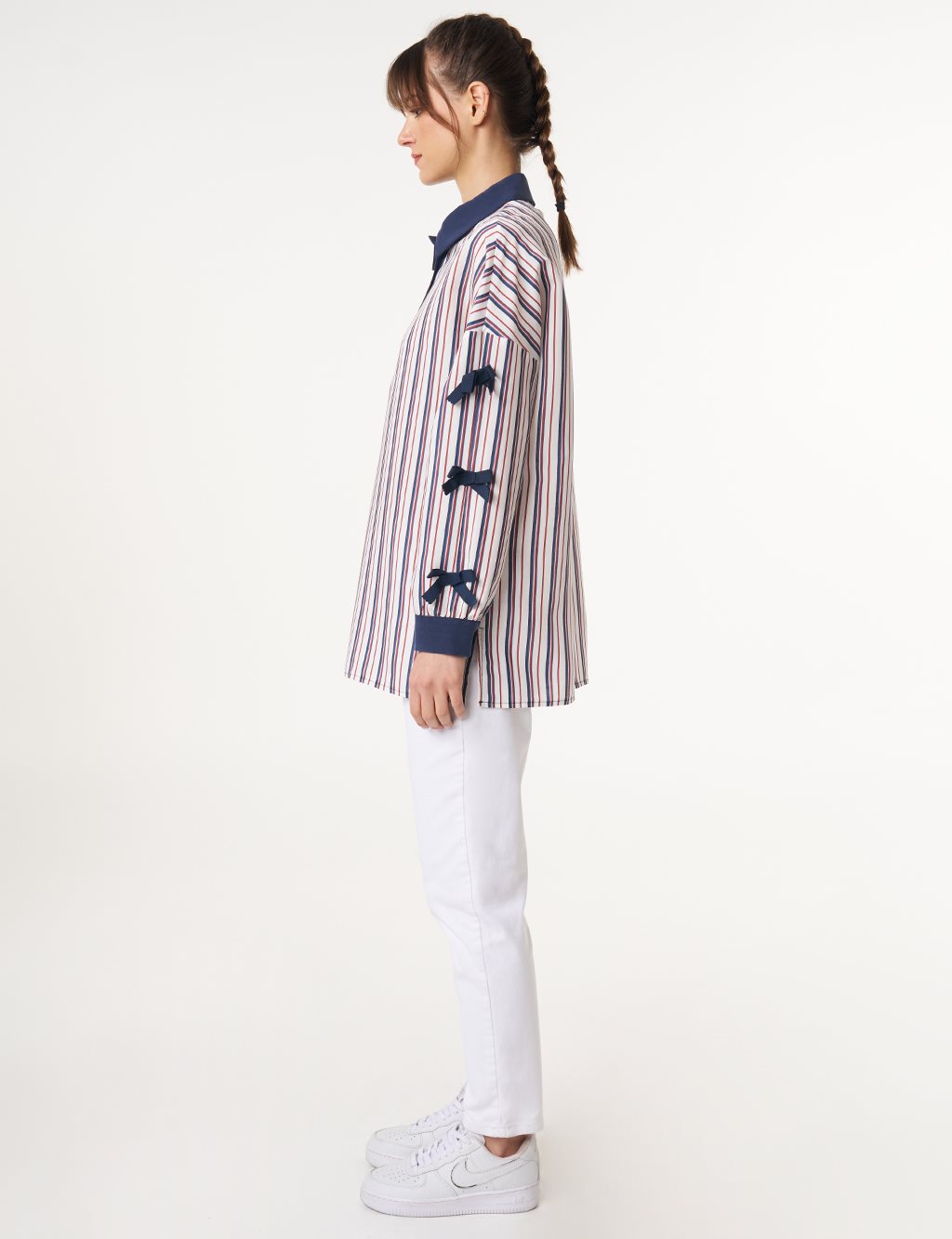 Bow Detail Striped Tunic Navy 