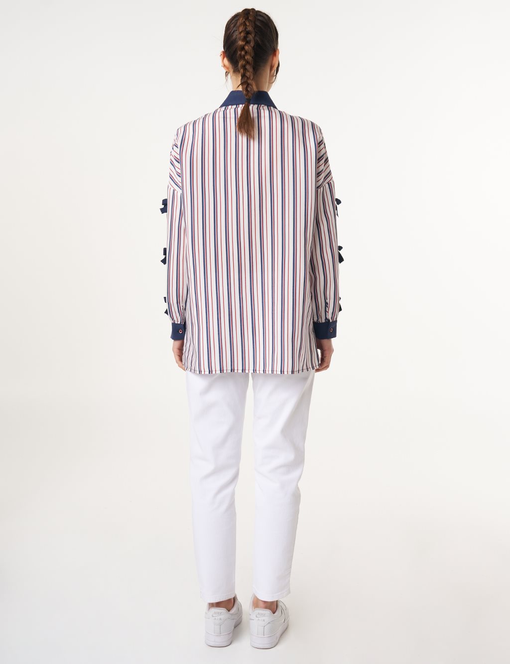 Bow Detail Striped Tunic Navy 