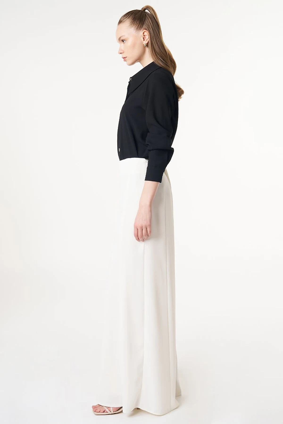 Pleated Wide-Leg Pants Ecru 