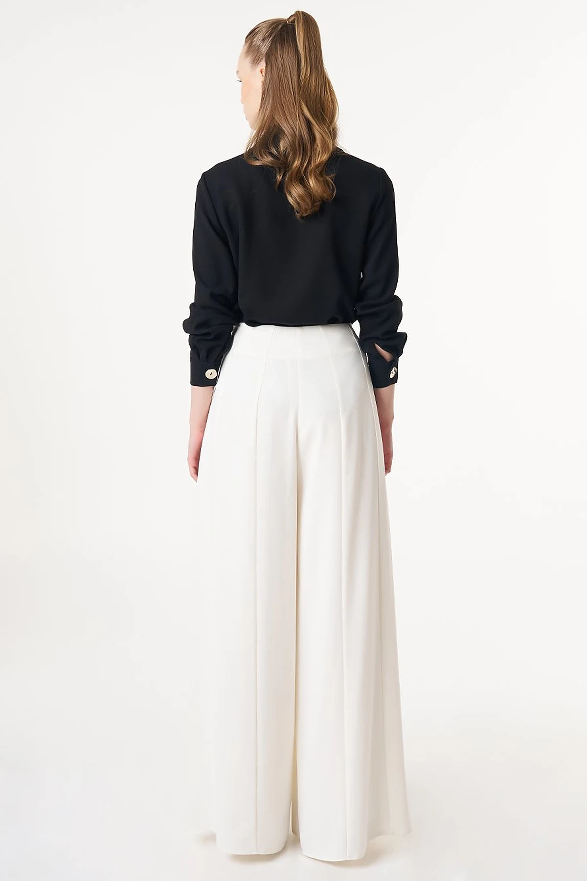 Pleated Wide-Leg Pants Ecru 