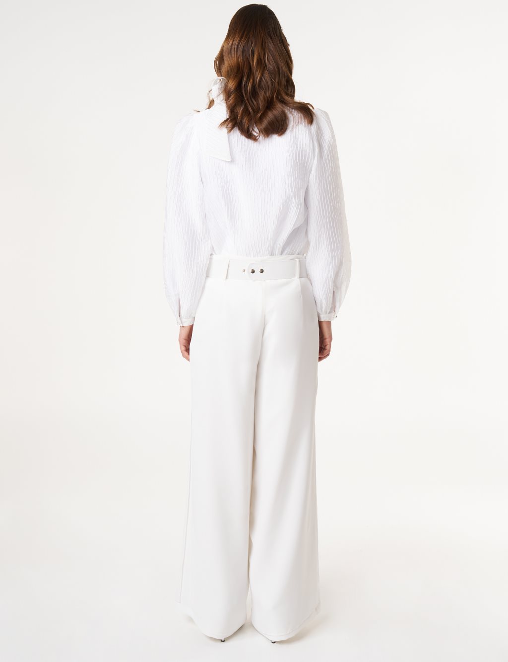 Crepe Pants with Metal Buckle Detail Optic White
