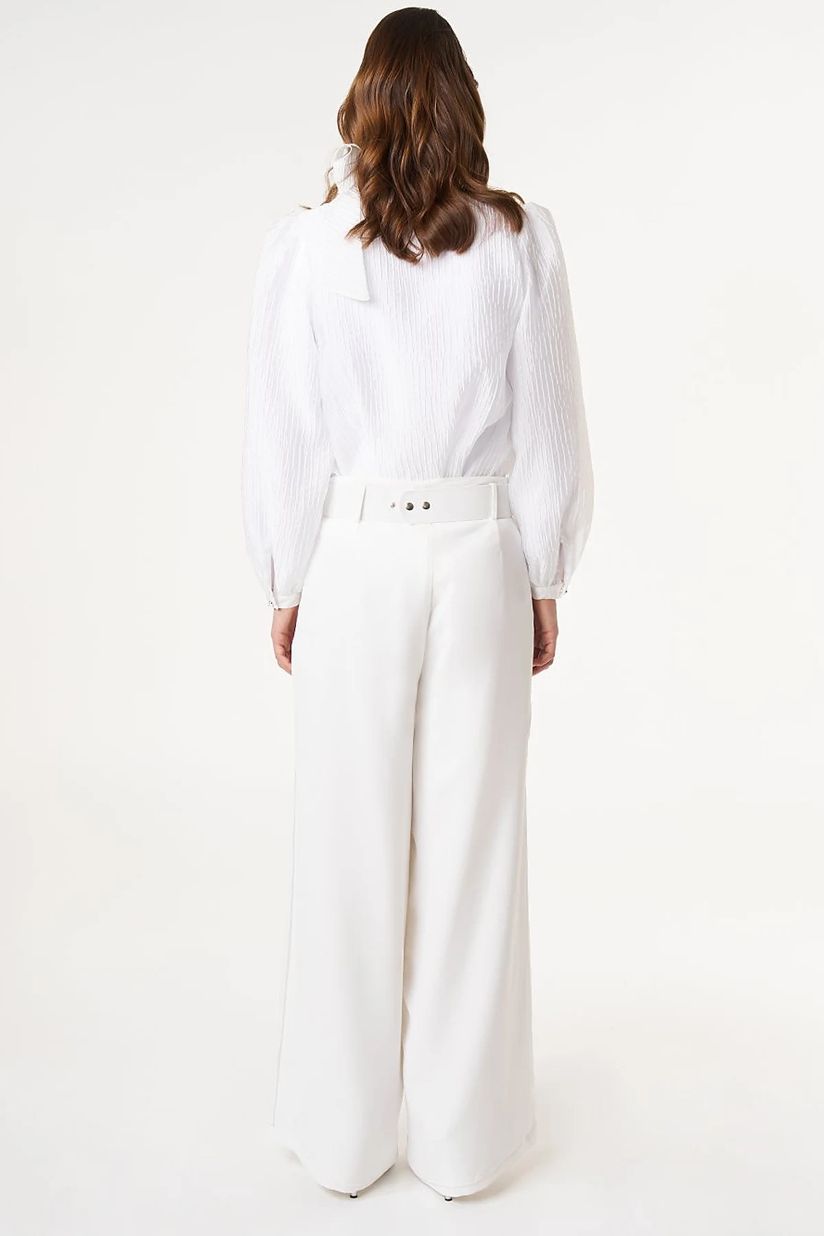 Crepe Pants with Metal Buckle Detail Optic White