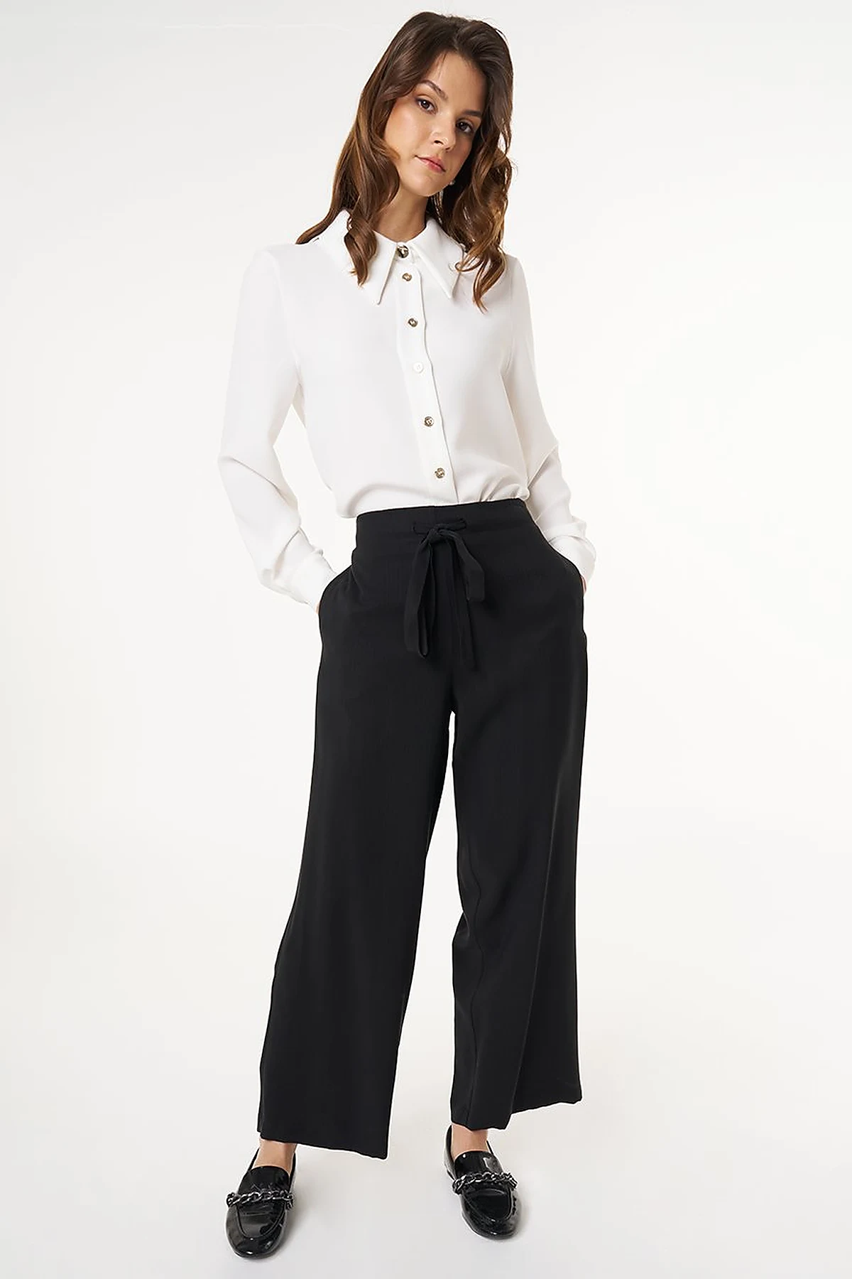 Relaxed Fit Rayon Pants Black 