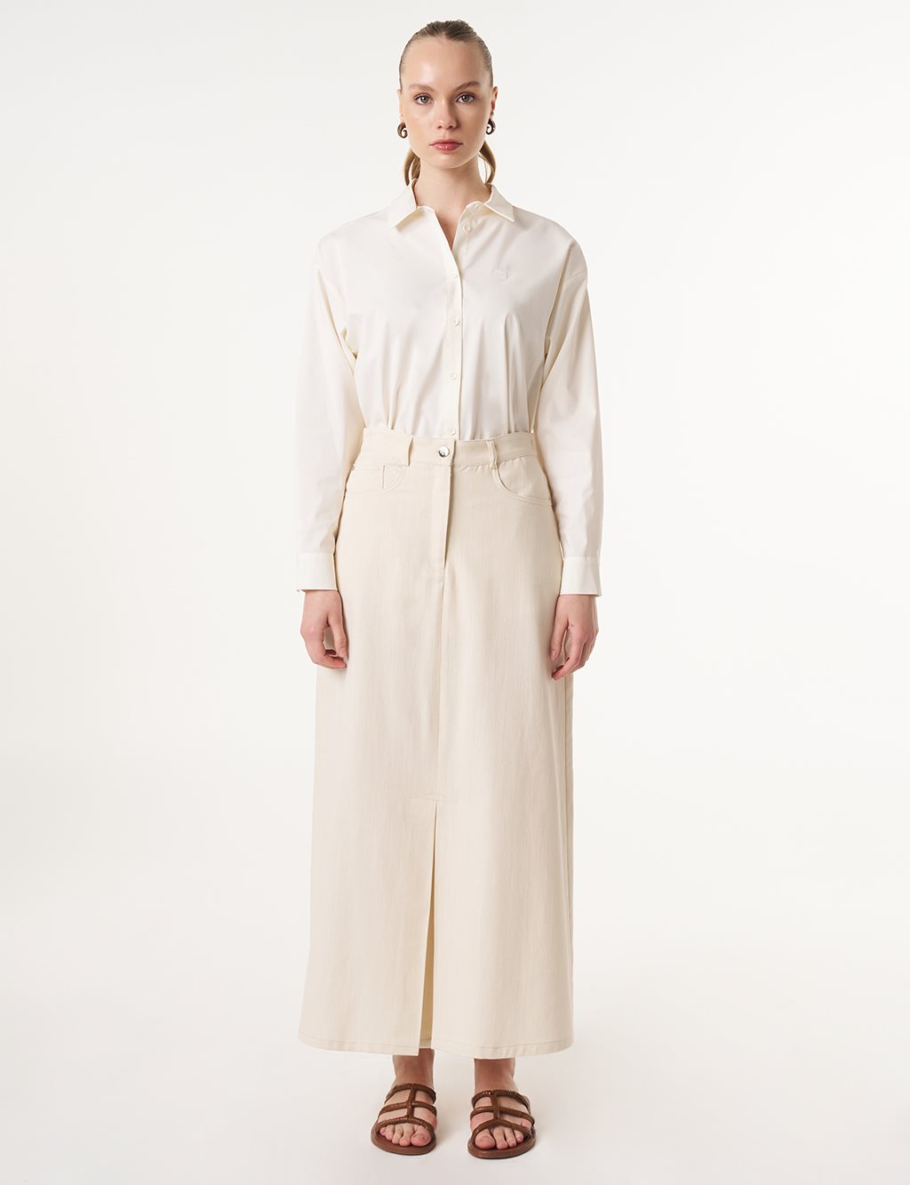 High Waist Canvas Skirt Cream 