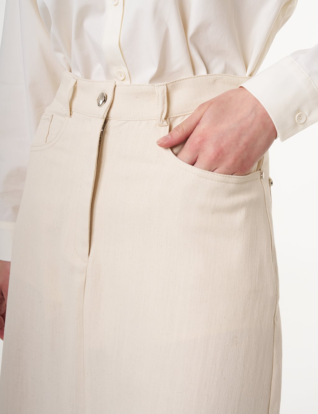 High Waist Canvas Skirt Cream 