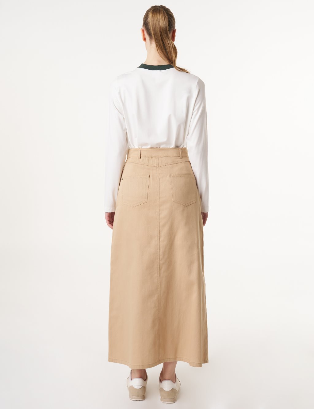 High Waist Canvas Skirt Beige 
