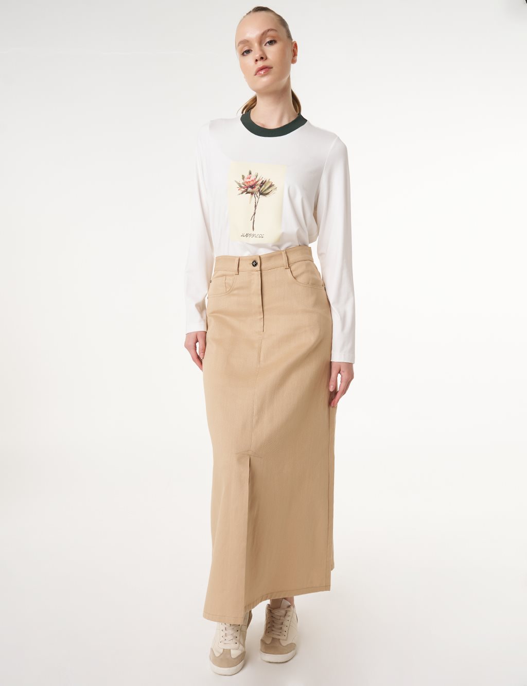 High Waist Canvas Skirt Beige 