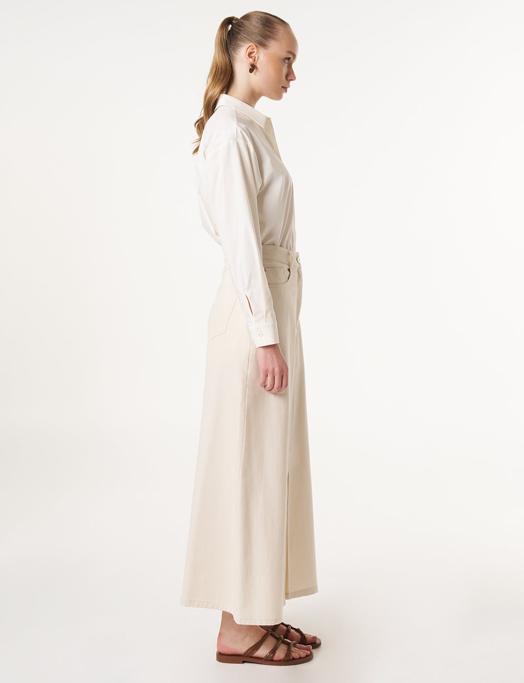 High Waist Canvas Skirt Cream 