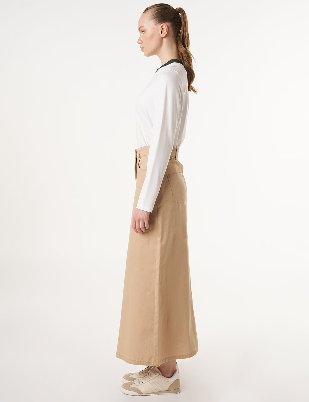 High Waist Canvas Skirt Beige 