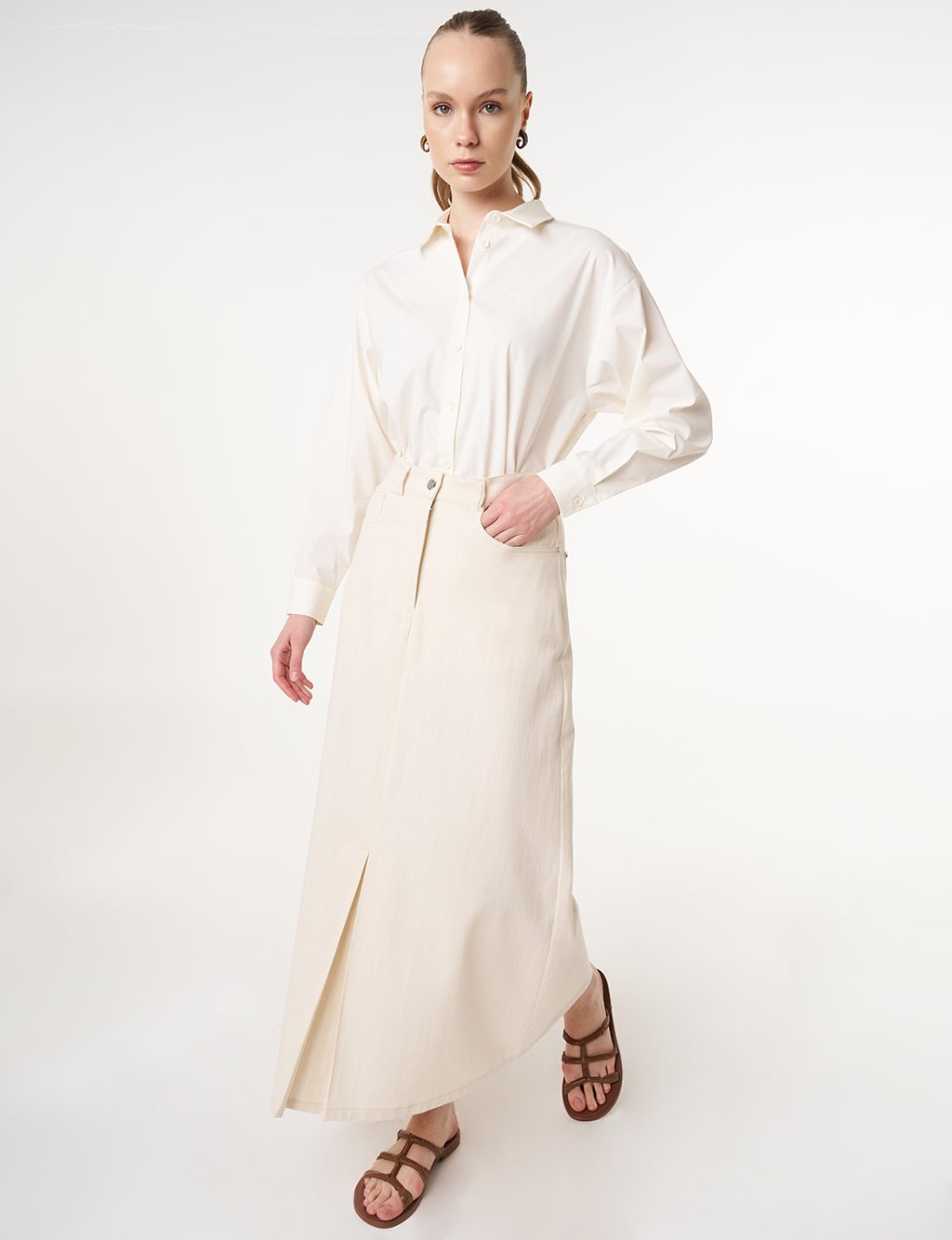 High Waist Canvas Skirt Cream 