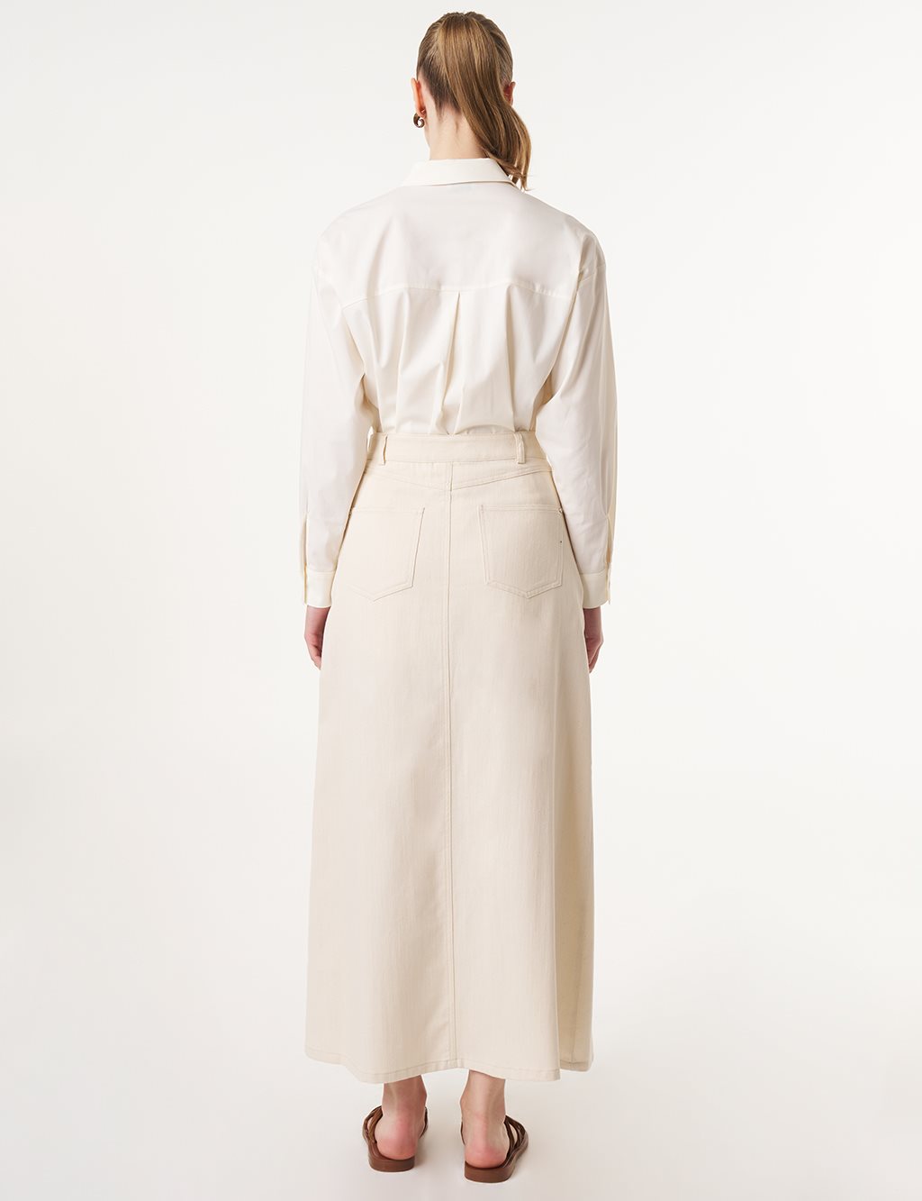 High Waist Canvas Skirt Cream 