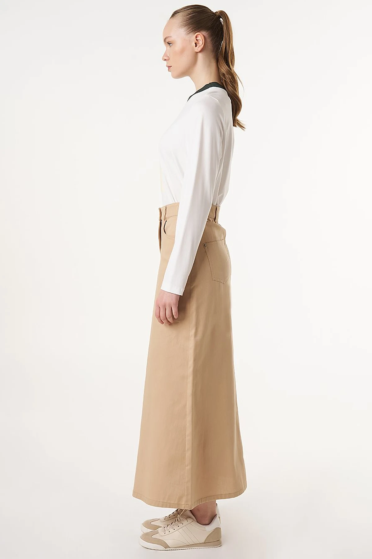 High Waist Canvas Skirt Beige 