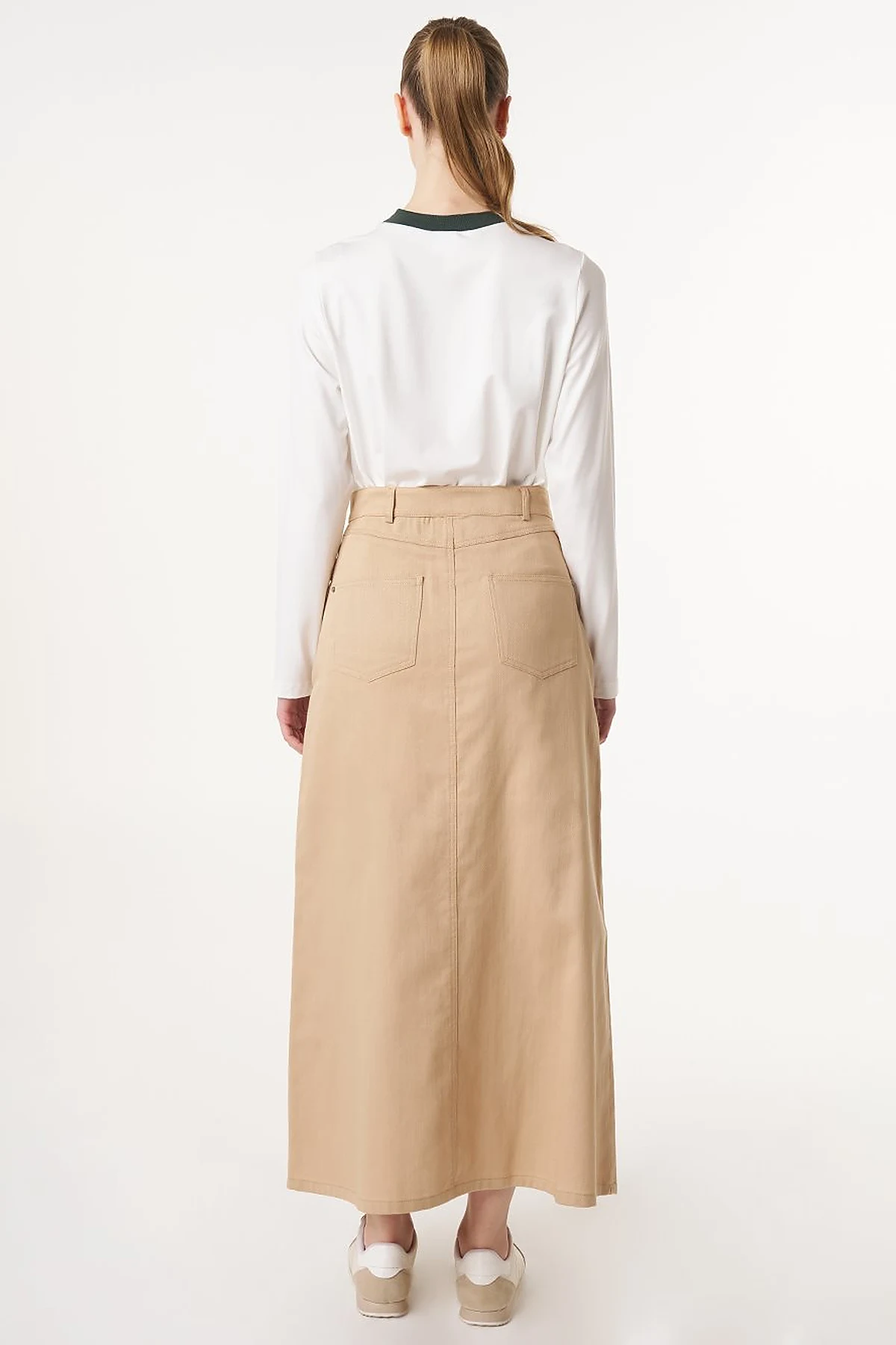High Waist Canvas Skirt Beige 