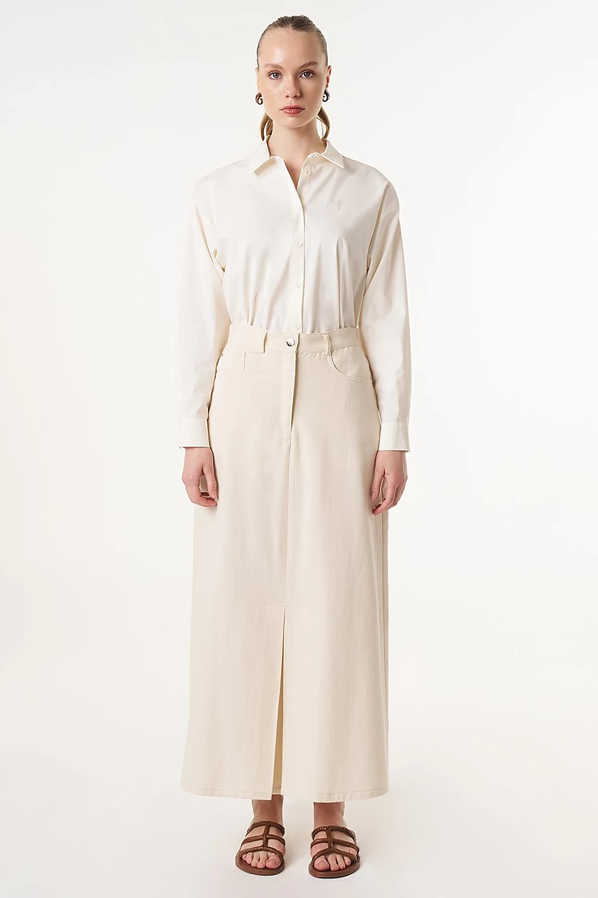High Waist Canvas Skirt Cream 