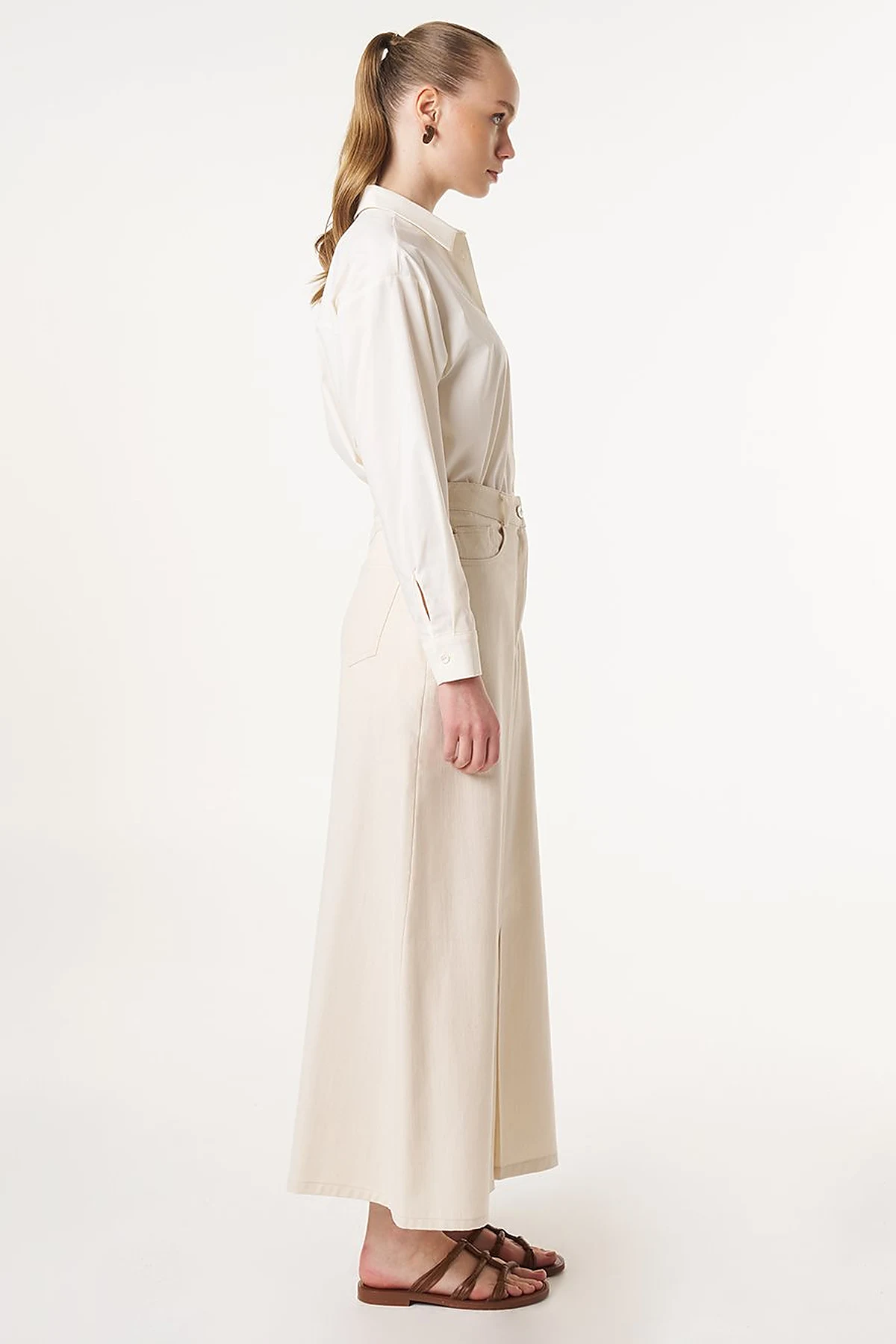 High Waist Canvas Skirt Cream 
