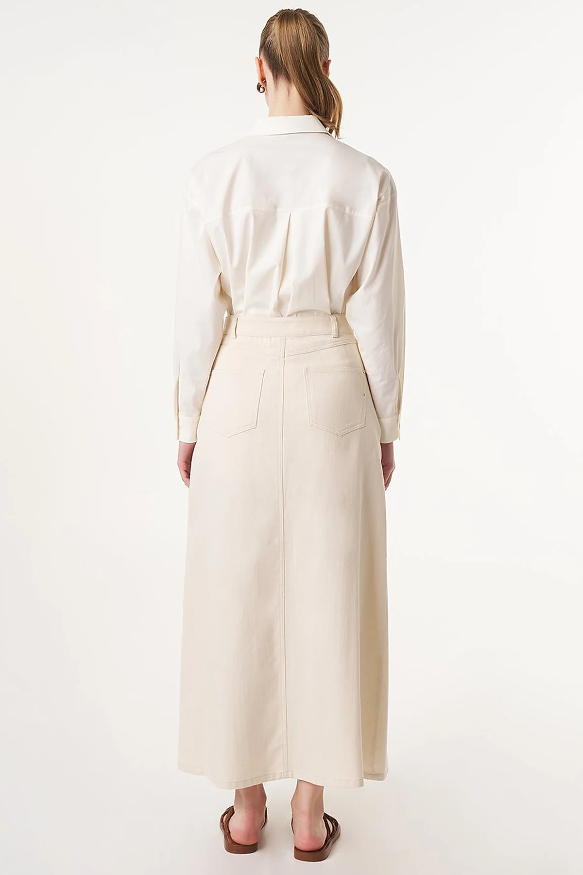 High Waist Canvas Skirt Cream 
