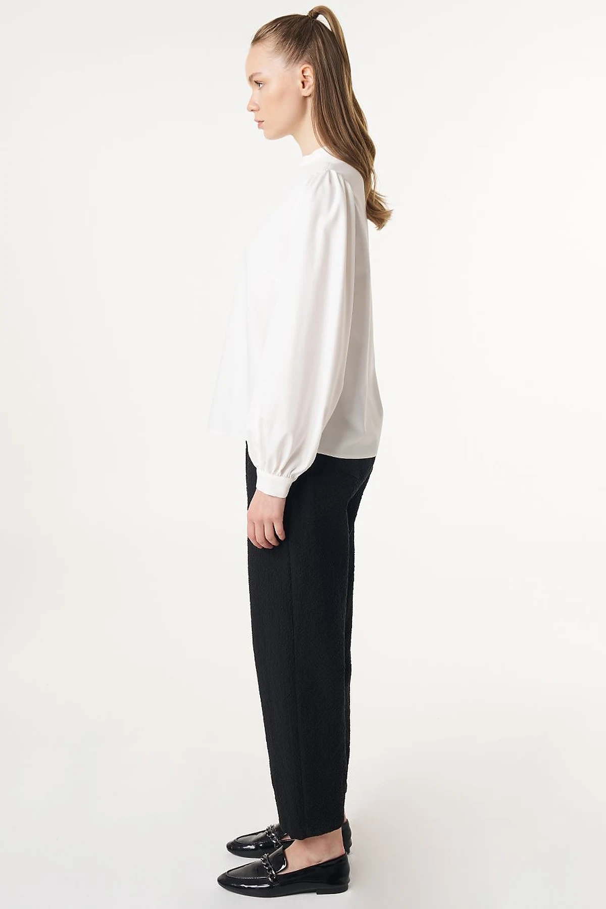 Mandarin Collar Basic Blouse Ecru