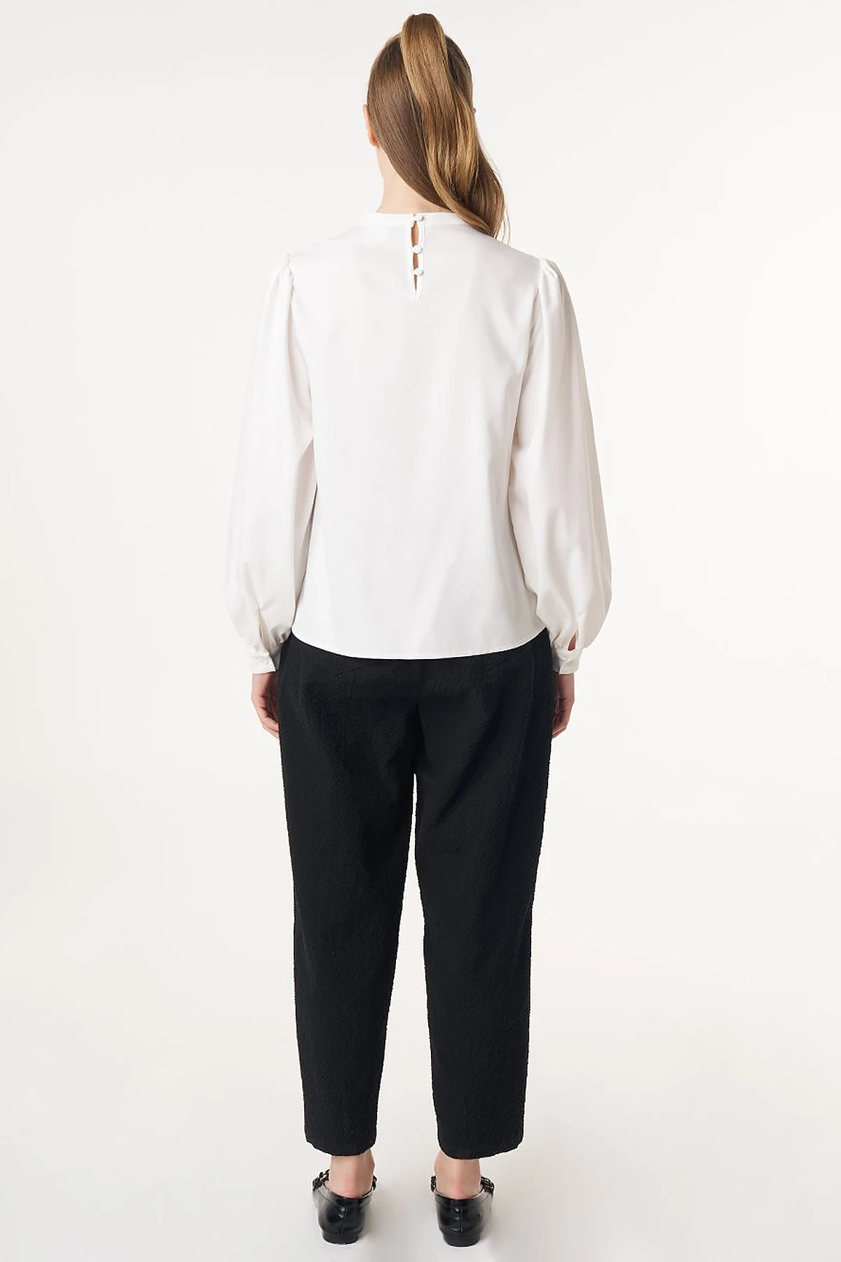 Mandarin Collar Basic Blouse Ecru