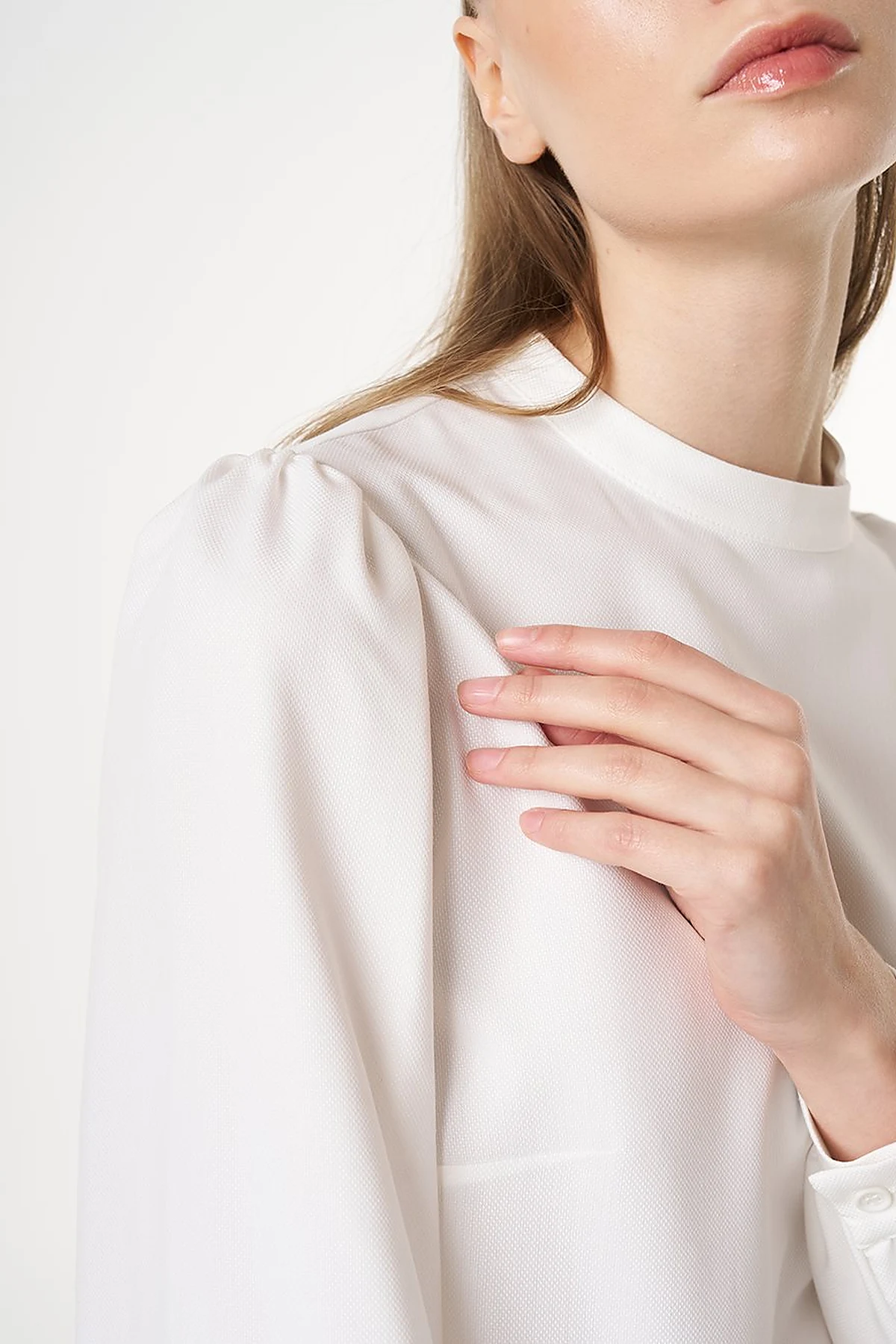 Mandarin Collar Basic Blouse Ecru