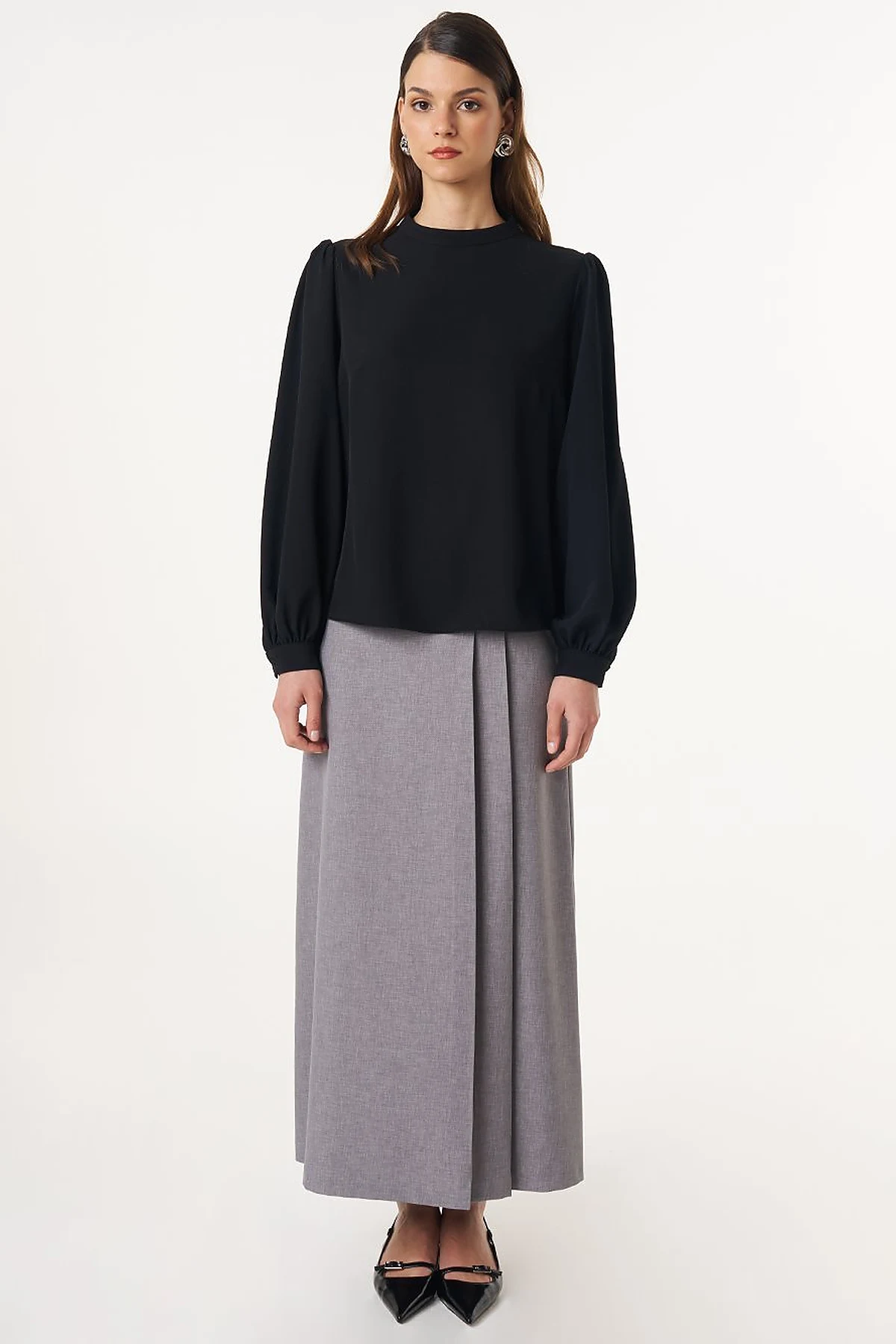 Mandarin Collar Basic Blouse Black 