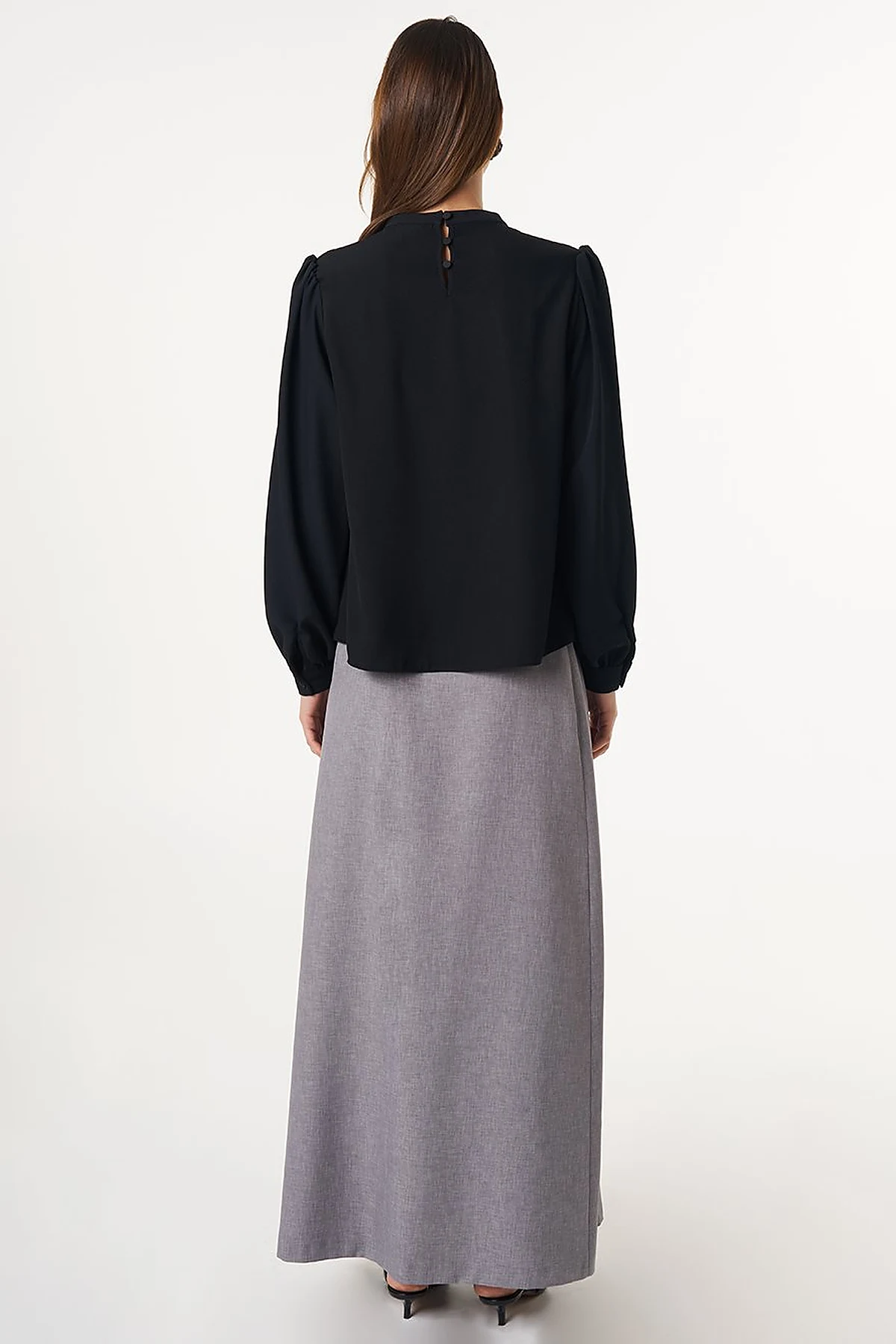 Mandarin Collar Basic Blouse Black 