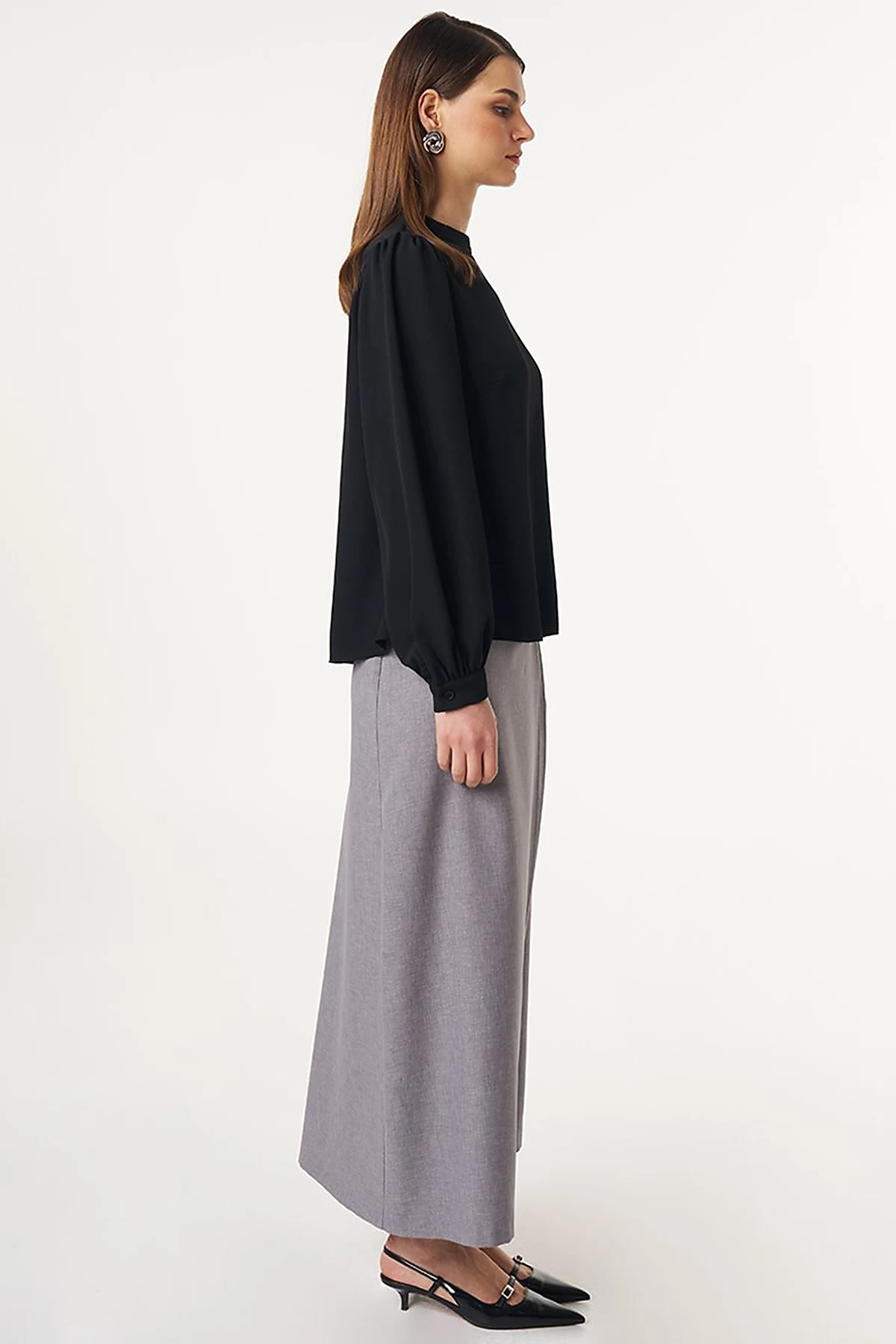 Mandarin Collar Basic Blouse Black 