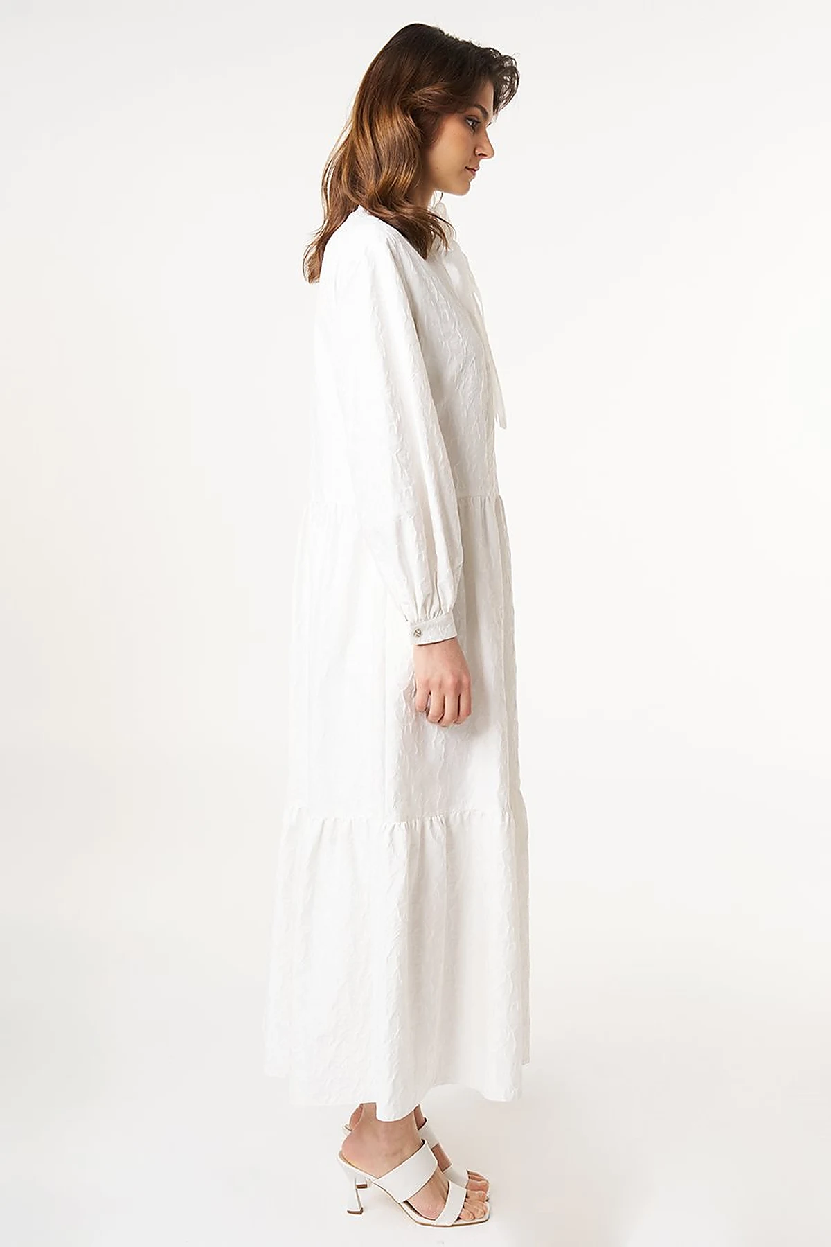 Bow-Detail Jacquard Dress Ecru 
