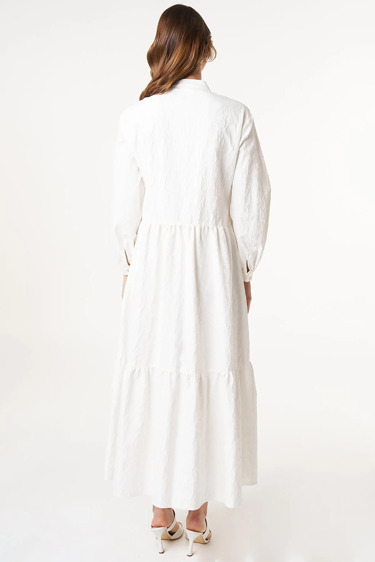 Bow-Detail Jacquard Dress Ecru 