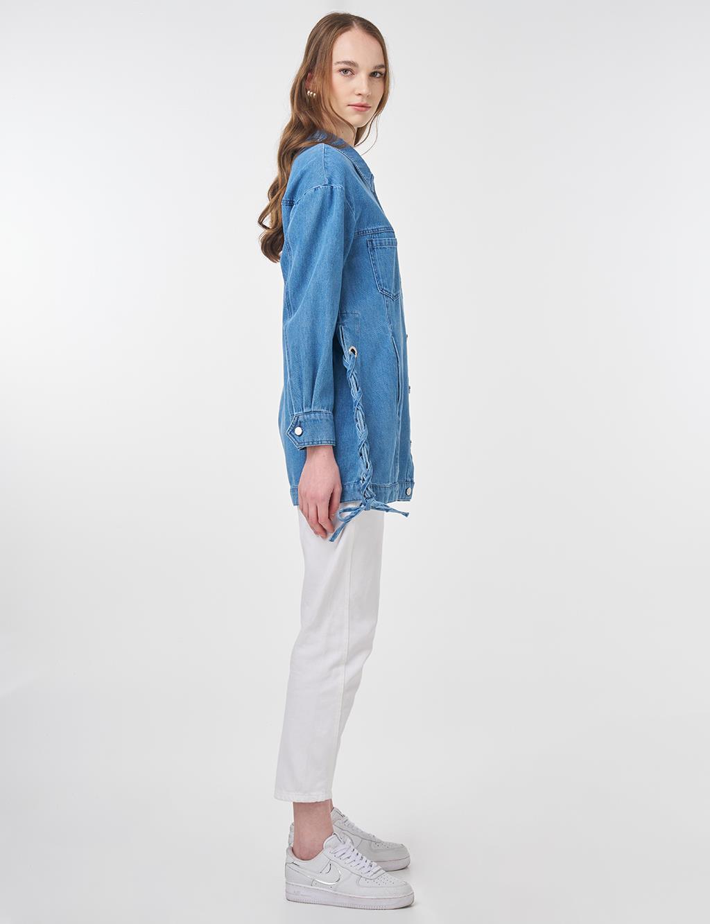 Drawstring Detailed Denim Jacket Indigo