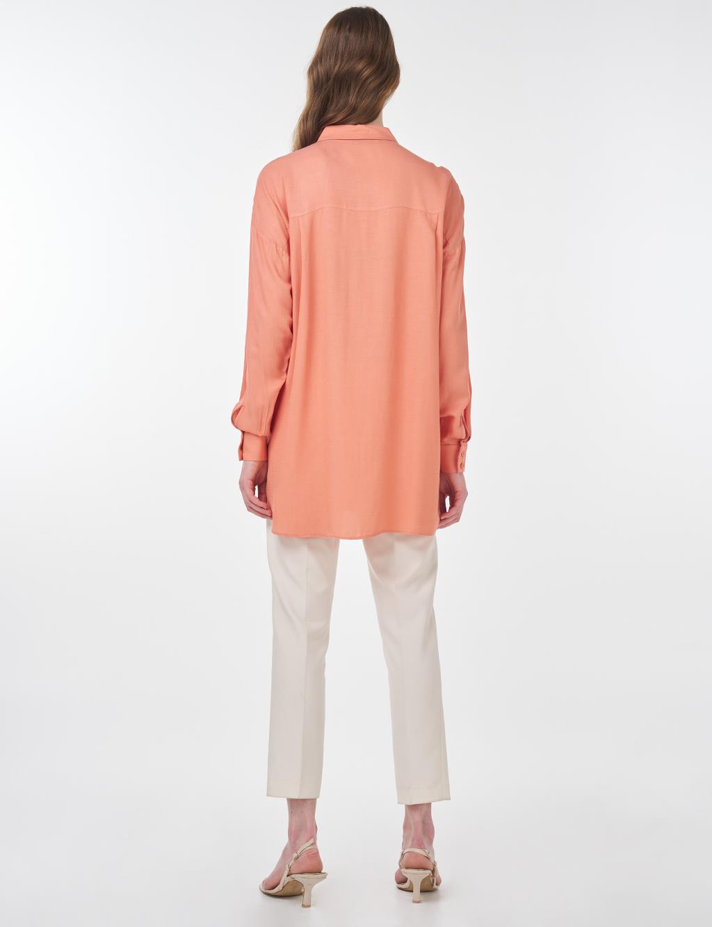 Hidden Button Shirt Collar Tunic Salmon
