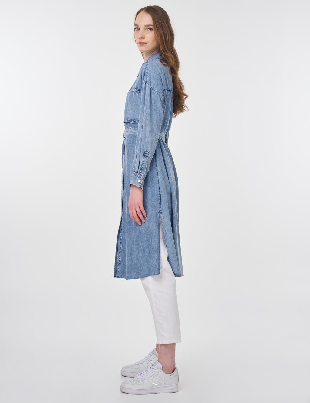 Metal Buckle Detailed Lyocell Tunic Towel Wash