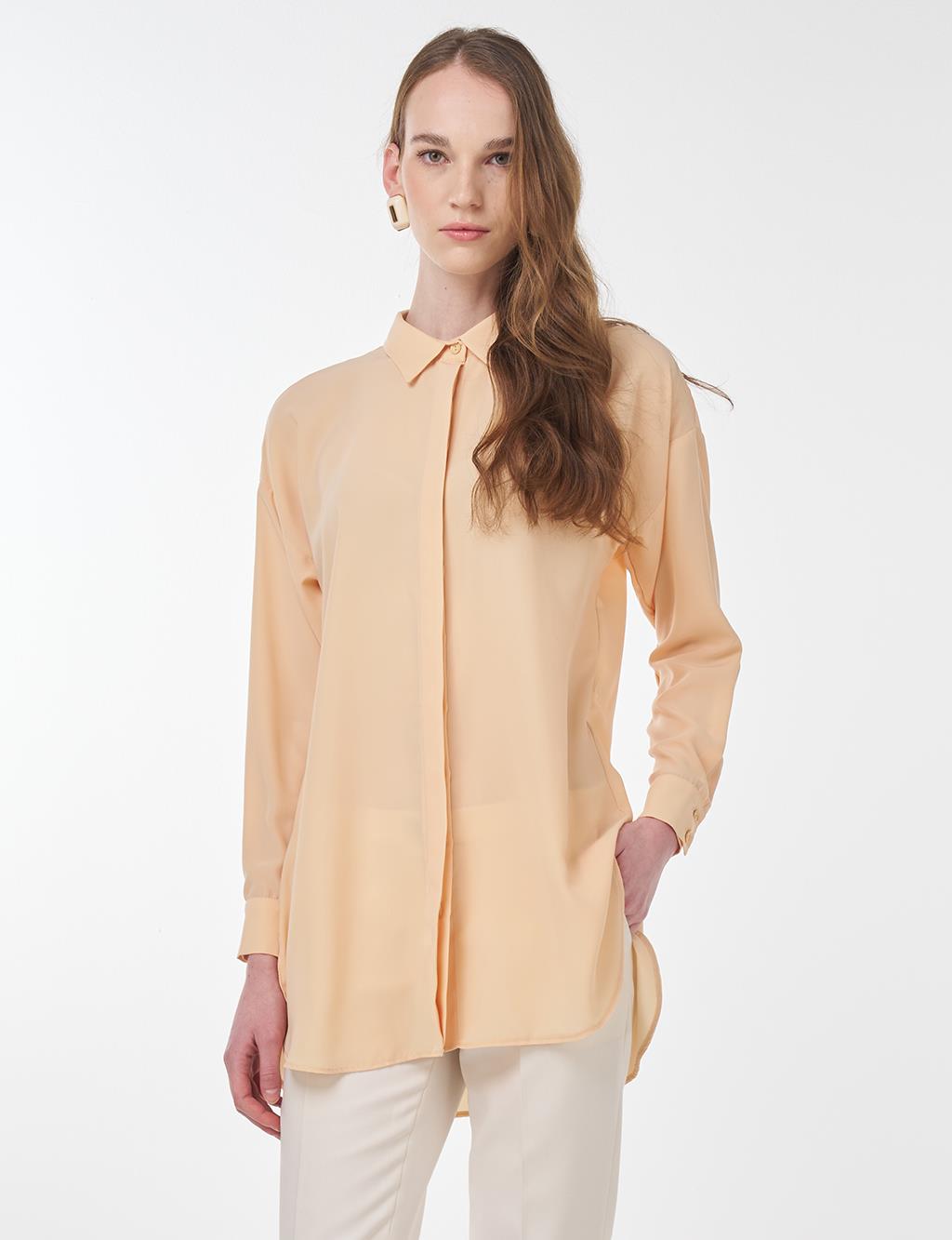 Basic Gömlek Yaka Tunik Somon